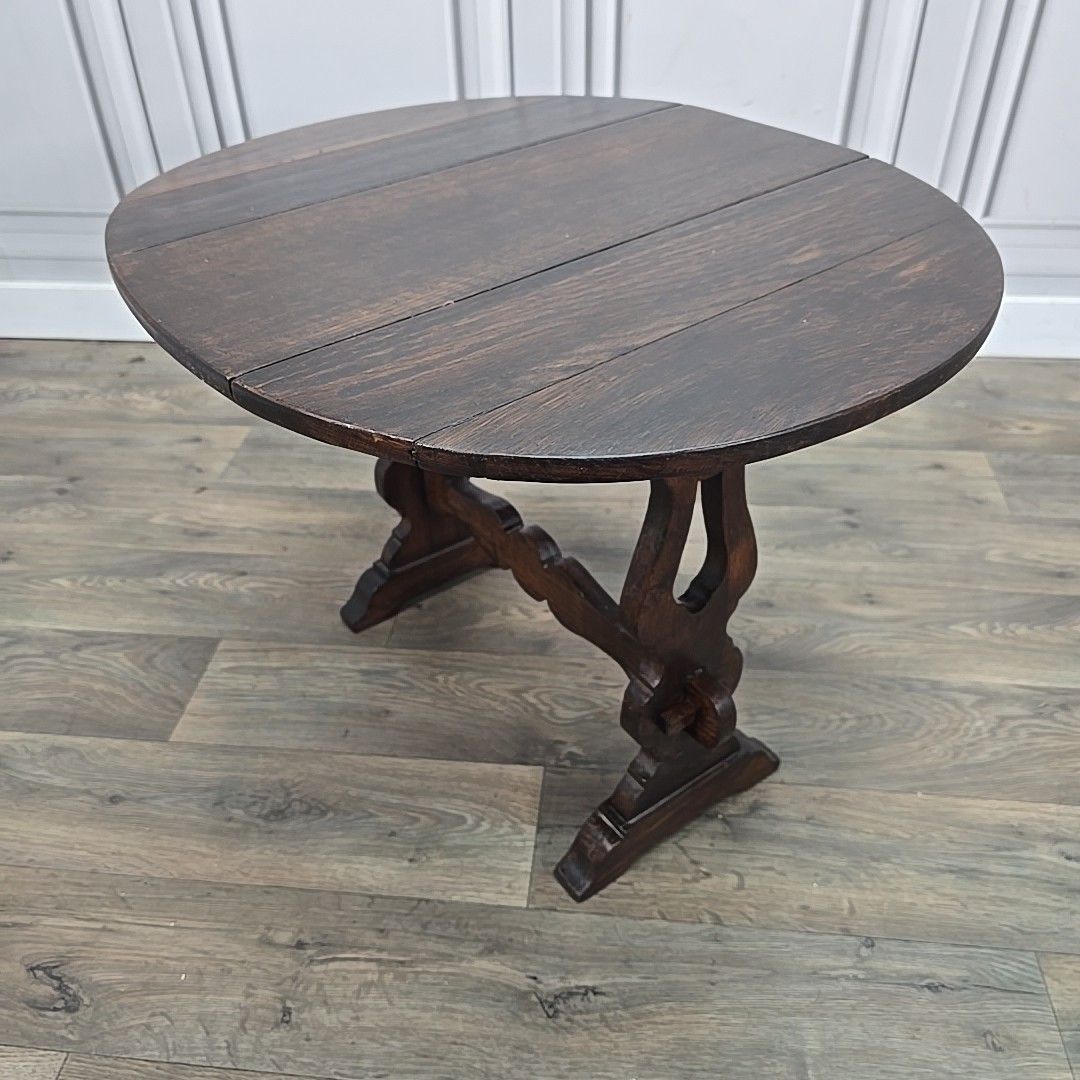 photo for sale Antique Oak Drop Leaf Table Wooden Sofa Coffee Oval Top Carved Trestle Base