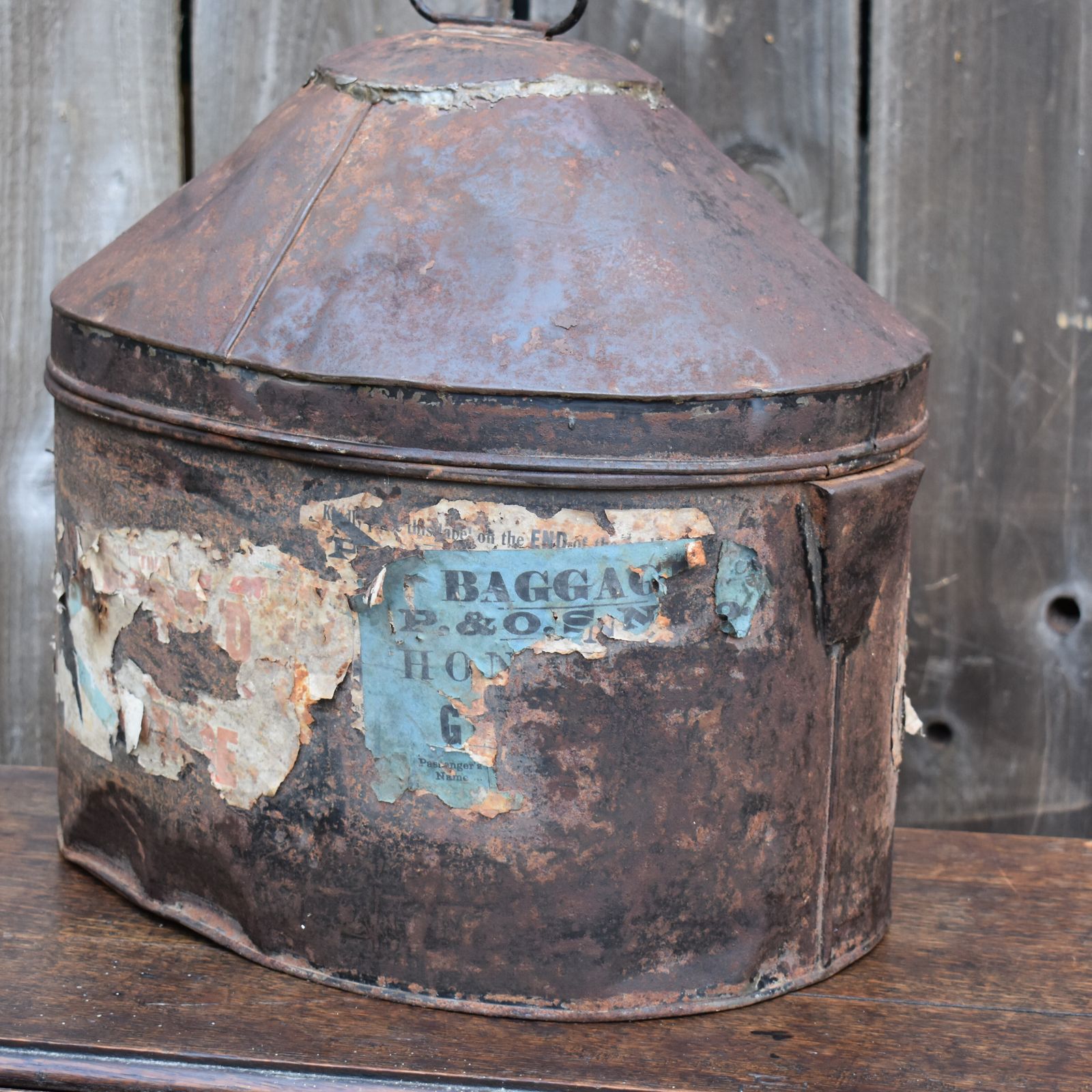 Antique Large Military Navy Uniform Helmet Hat Box Tin Case With Travel Labels photo Home Decor
