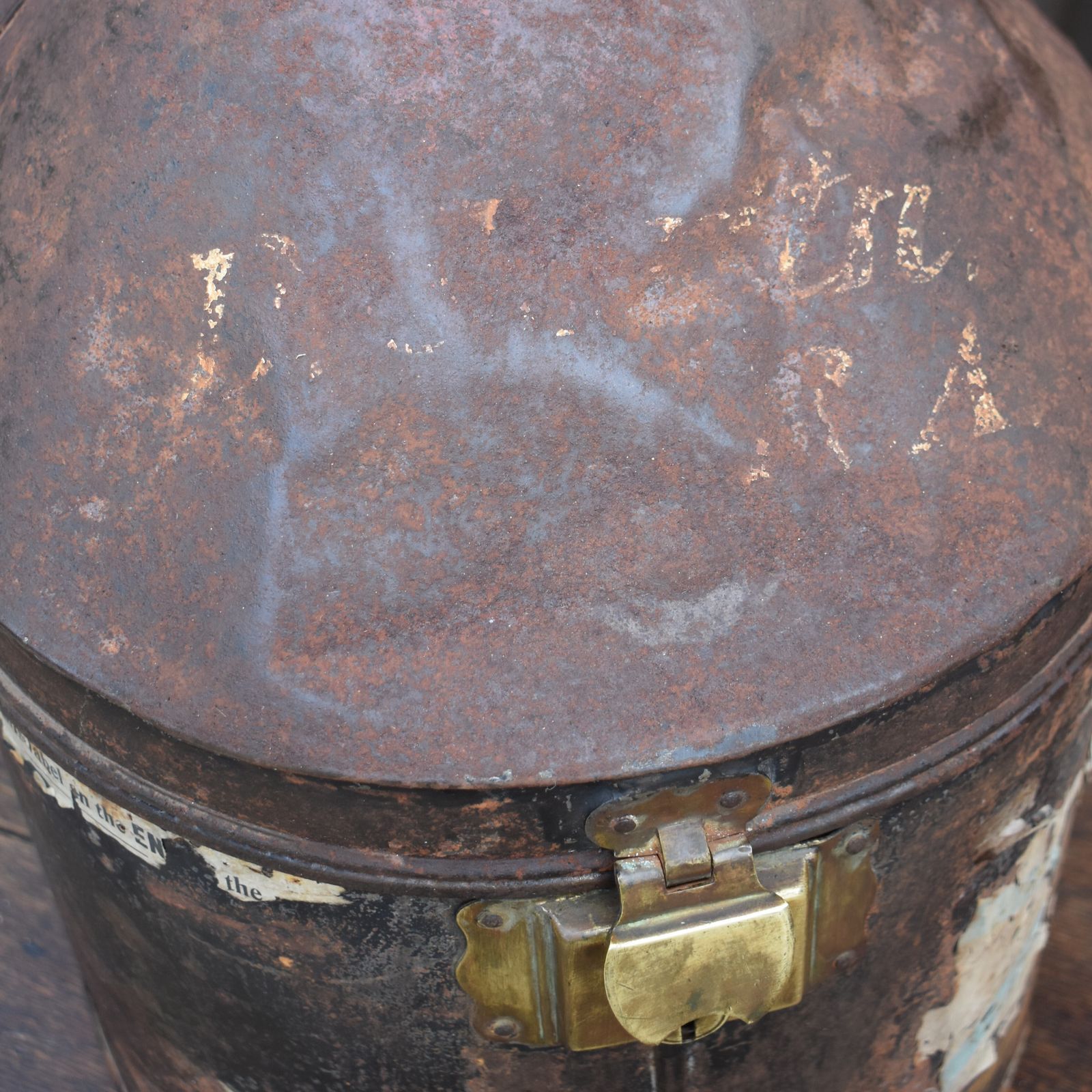 Antique Large Military Navy Uniform Helmet Hat Box Tin Case With Travel Labels photo 175.0