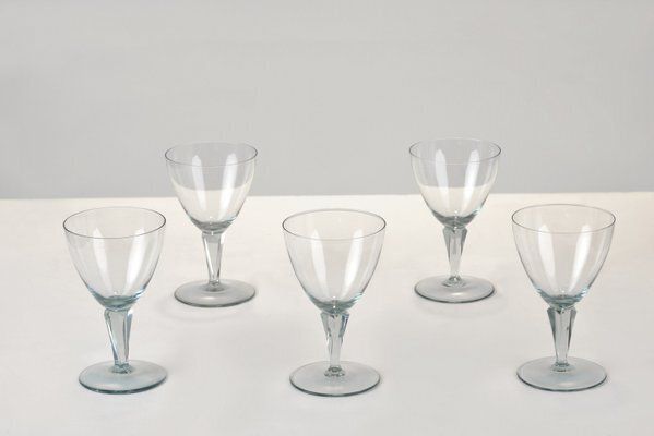 White Wine Glasses By Wilhelm Wagenfeld For Vlg Weisswasser, Germany, 1937, Set Of 5