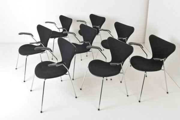 6785.0 Model 3207 Chairs In Black Kvadrat Upholstery By Arne Jacobsen For Fritz Hansen, Denmark, 1996, Set Of 4 photo