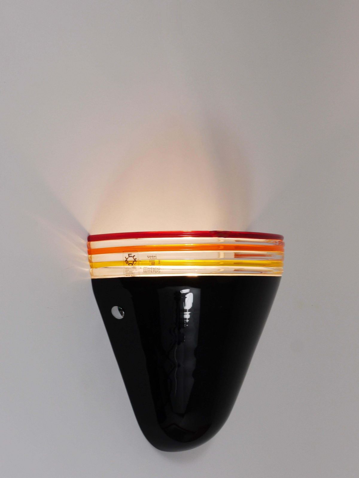 photo for sale Roberto Pamio Febo Wall Lamp Sconce, Black Murano Glass, Leucos, Italy, 1980s