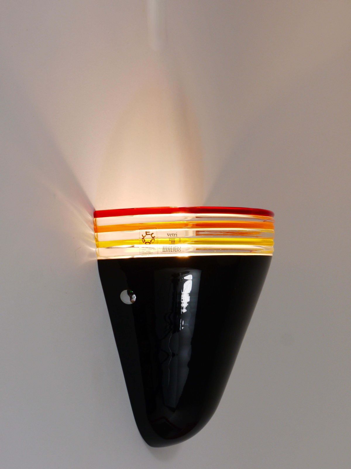 photo buy Roberto Pamio Febo Wall Lamp Sconce, Black Murano Glass, Leucos, Italy, 1980s