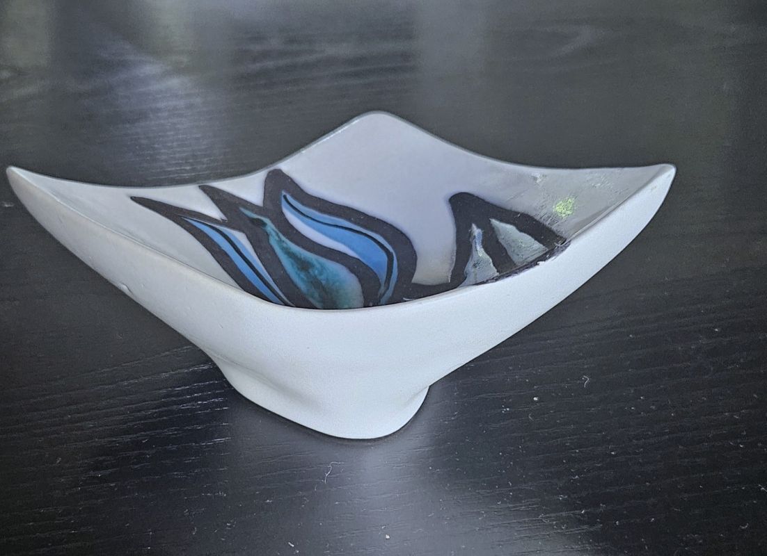 Vintage French Small Ceramic Signed Capron   Blue Tulip 1960