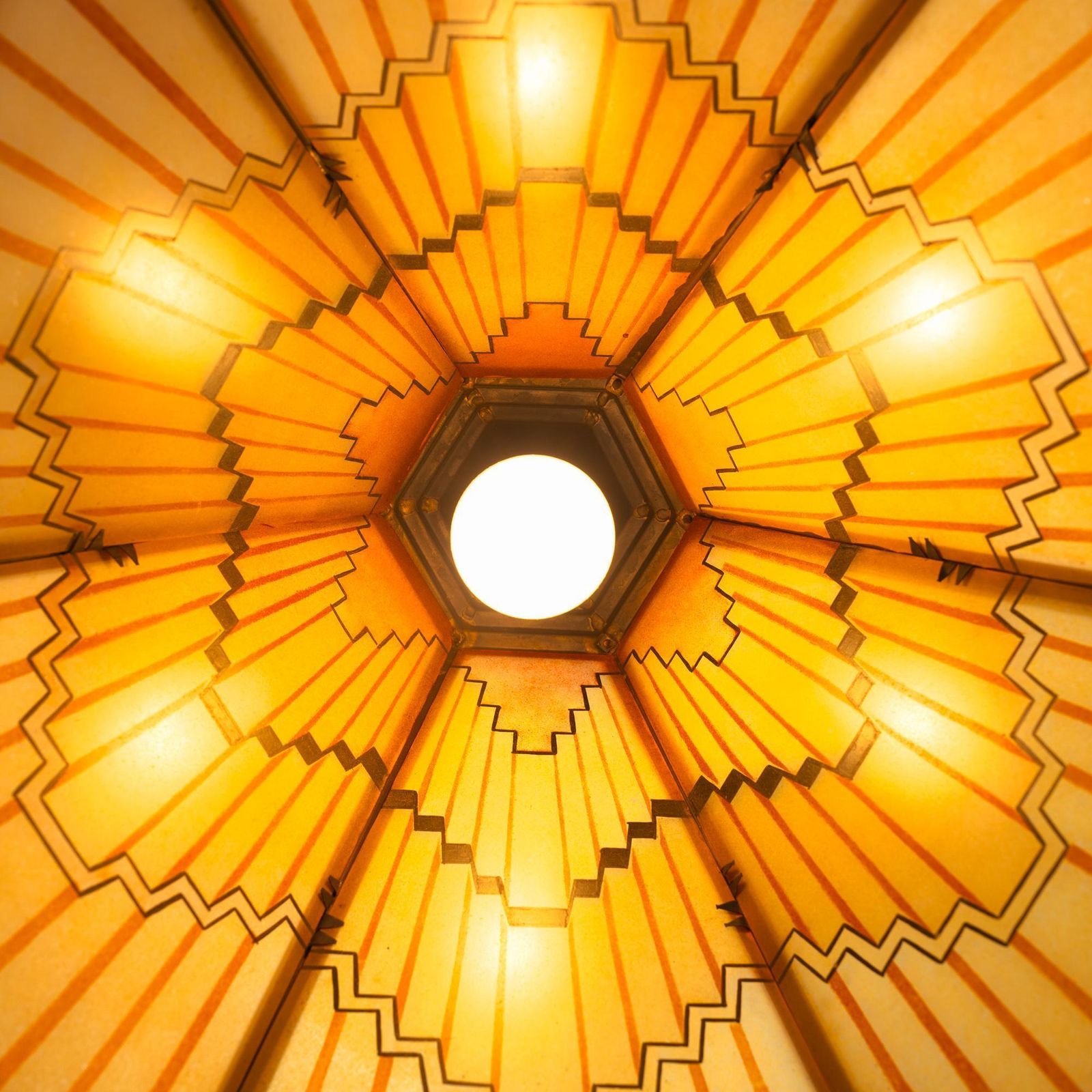 photo buy Art Deco Amsterdam School Painted Glass Copper Pendant Lamp, The Netherlands, 1930s