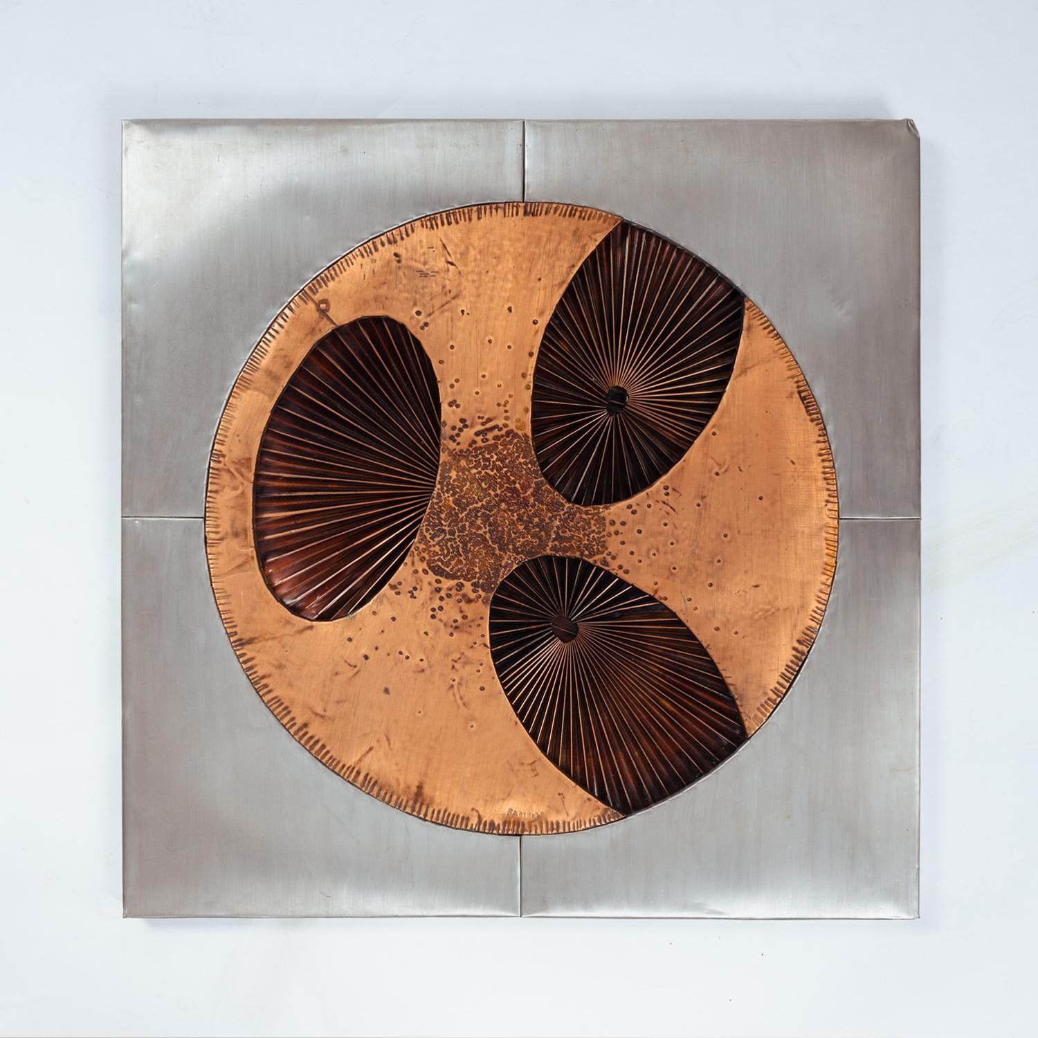 Brutalist Midcentury Modern Metal Copper Artwork By Sammy Tsui, 1970s photo for sale