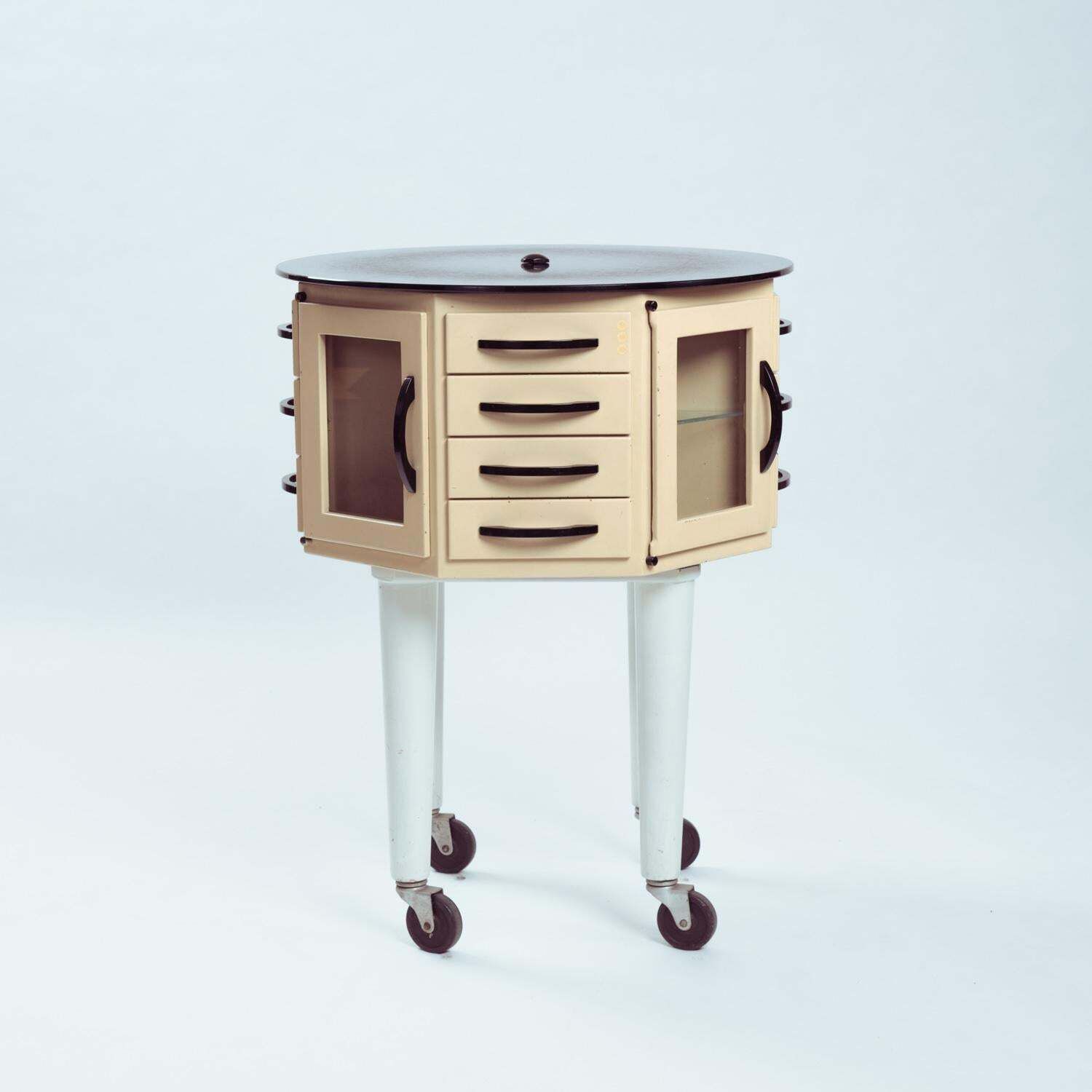 Industrial Steel Glass Turnable Dental Showcase Cabinet, France, 1950s photo vinterior