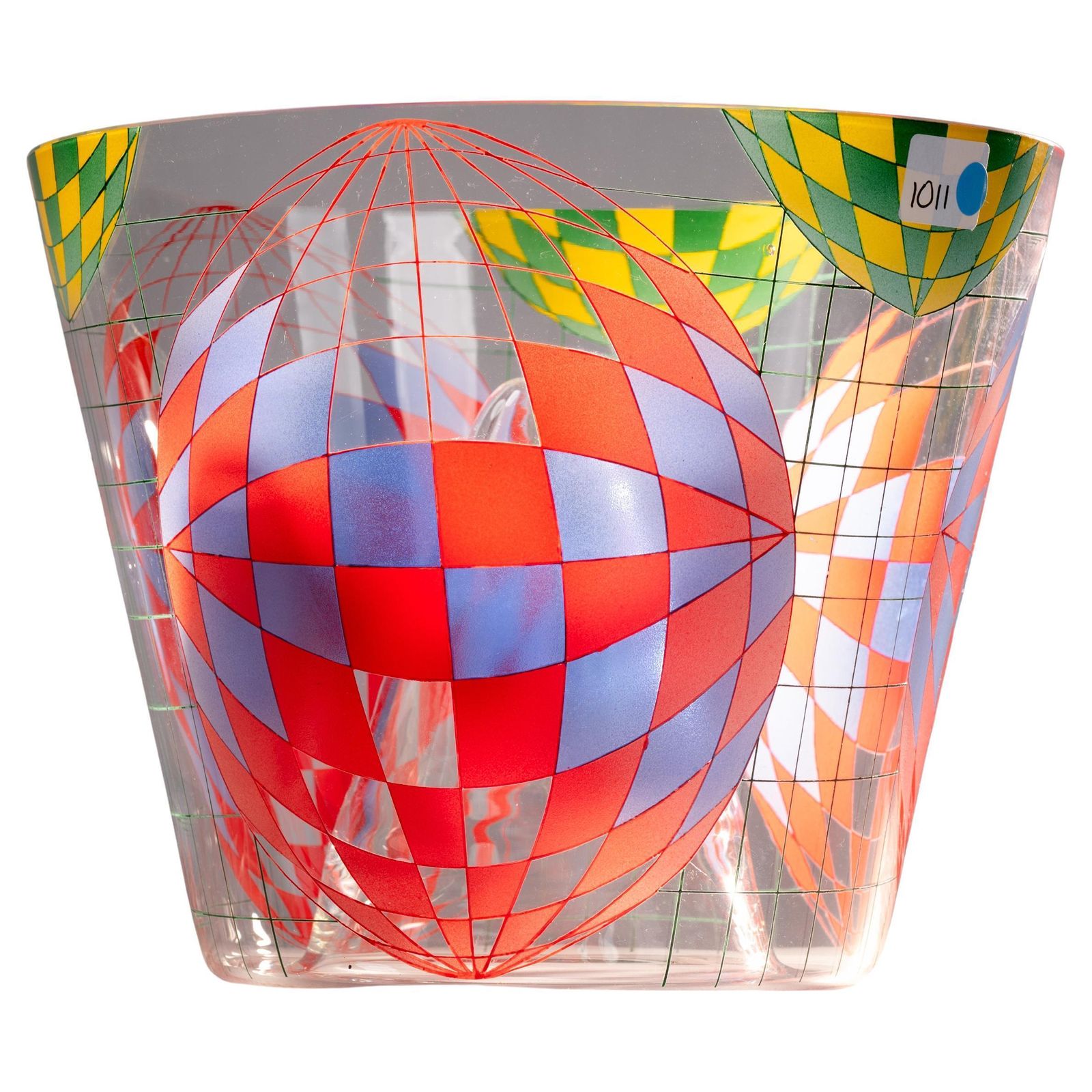 Vaserely Inspired Kamenicky Senov Thomas Hora Glass Vase Malovana, Chech, 1999 photo furniture