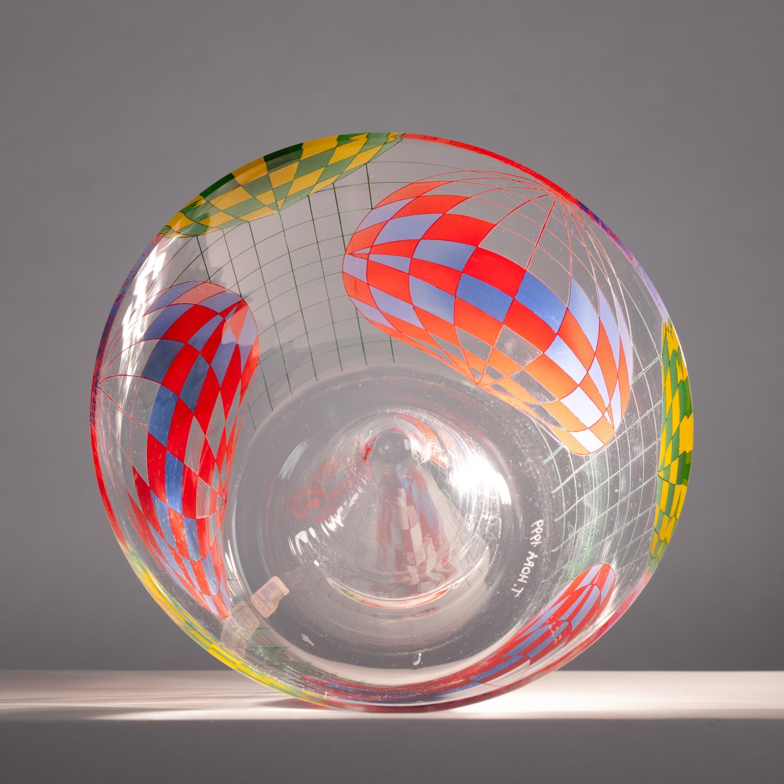 Vaserely Inspired Kamenicky Senov Thomas Hora Glass Vase Malovana, Chech, 1999 photo vinterior