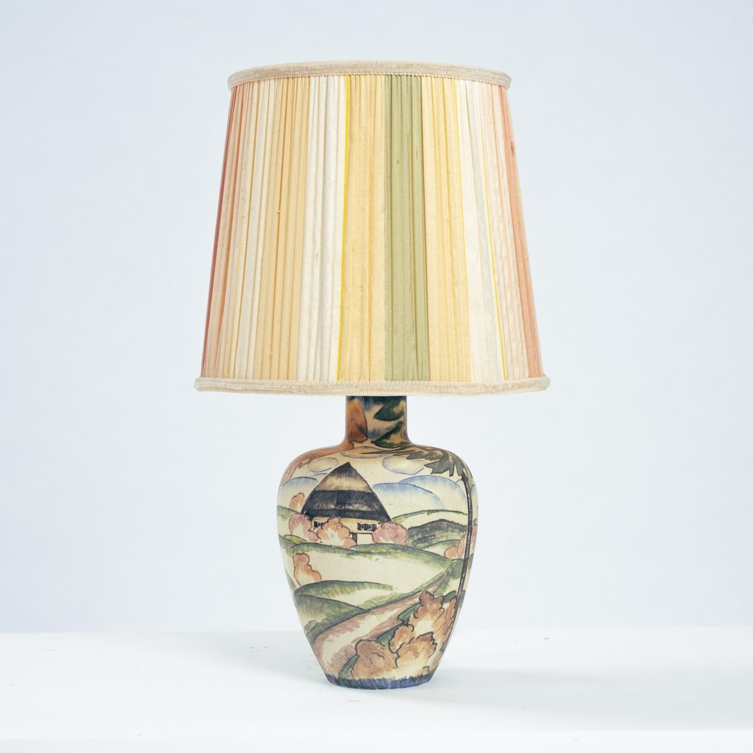 Handpainted Art Nouveau Table Lamp By Großherzoglichen Keramik Manufaktur, 1930s photo for sale