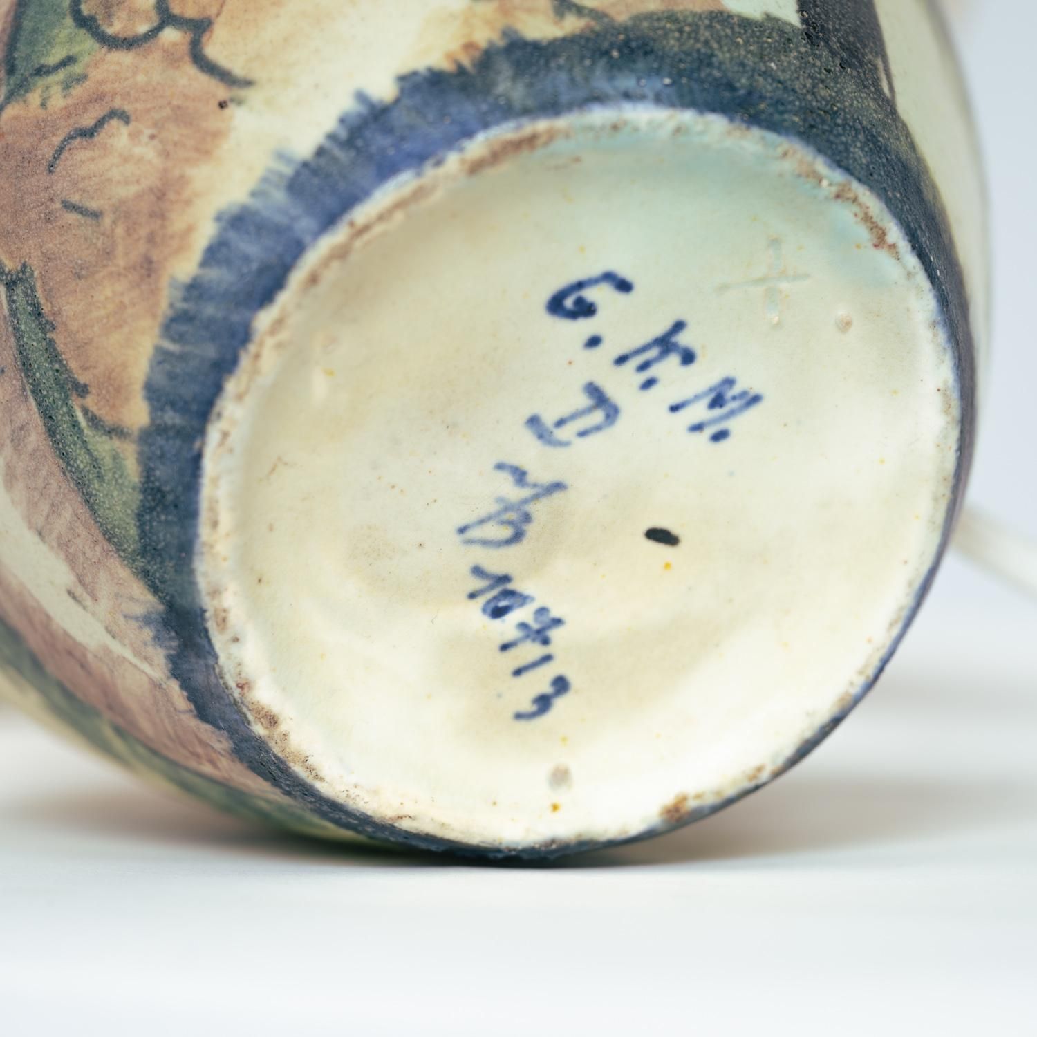 photo for sale Handpainted Art Nouveau Table Lamp By Großherzoglichen Keramik Manufaktur, 1930s