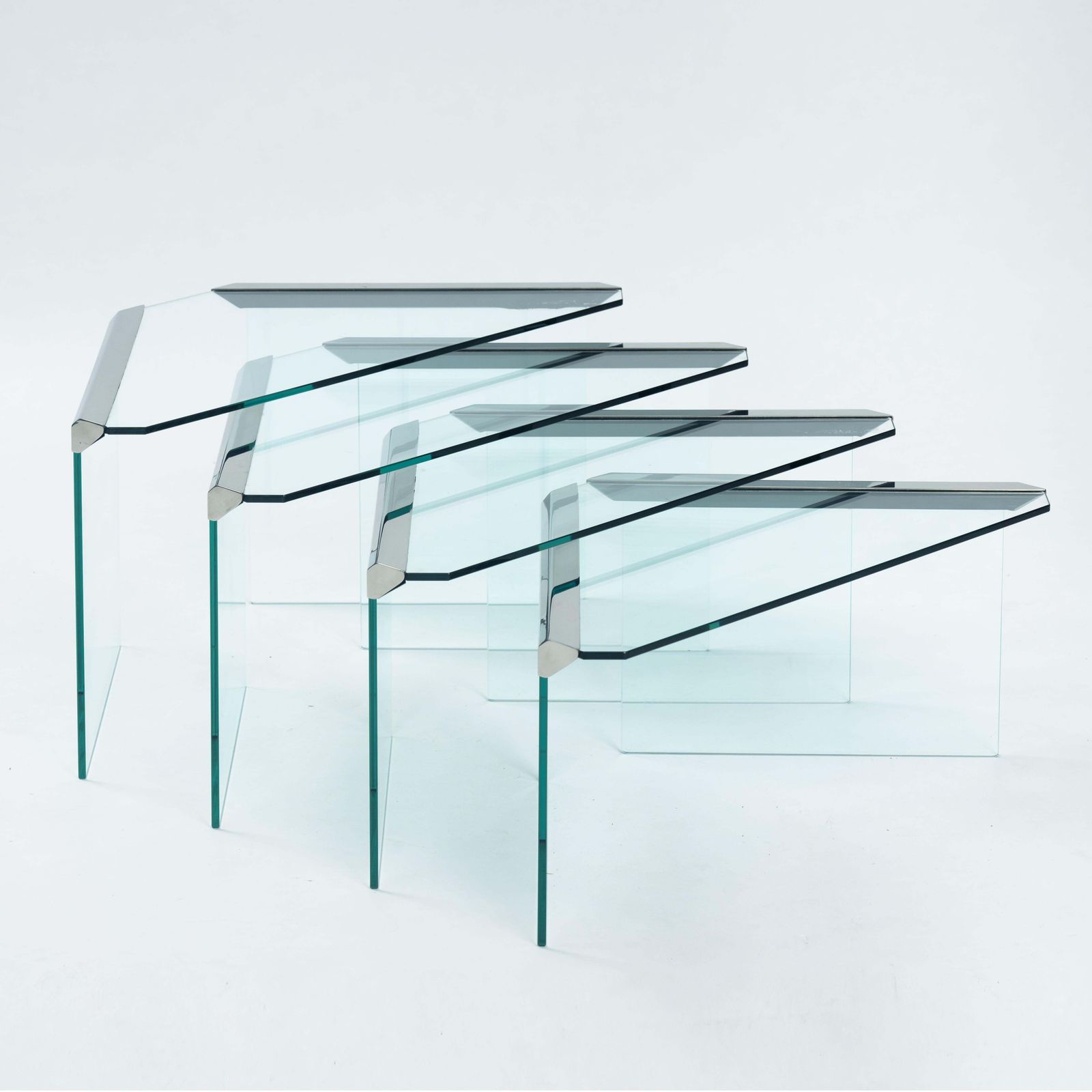 Pierangelo Galotti Modern Nesting Tables In Chrome & Glass, Italy 1970s photo for sale