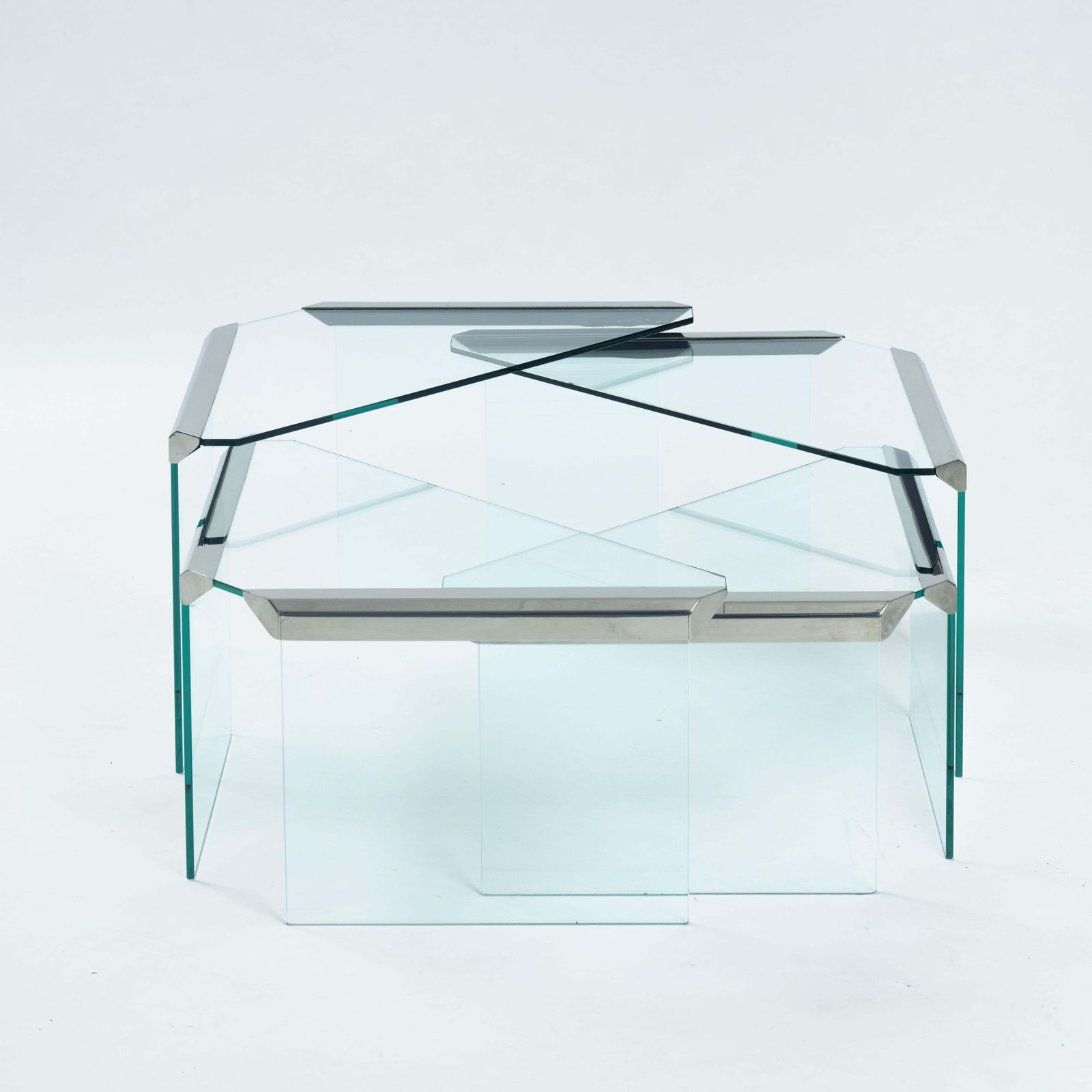 Pierangelo Galotti Modern Nesting Tables In Chrome & Glass, Italy 1970s photo Furniture