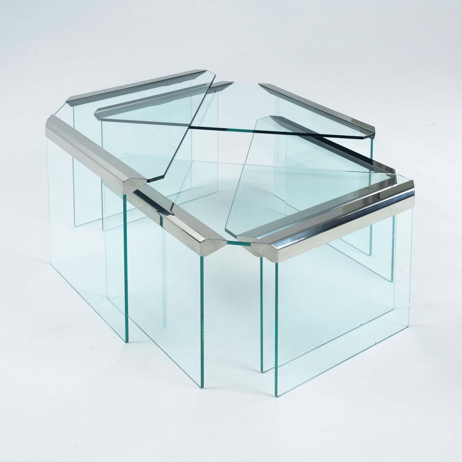 Pierangelo Galotti Modern Nesting Tables In Chrome & Glass, Italy 1970s photo vinterior