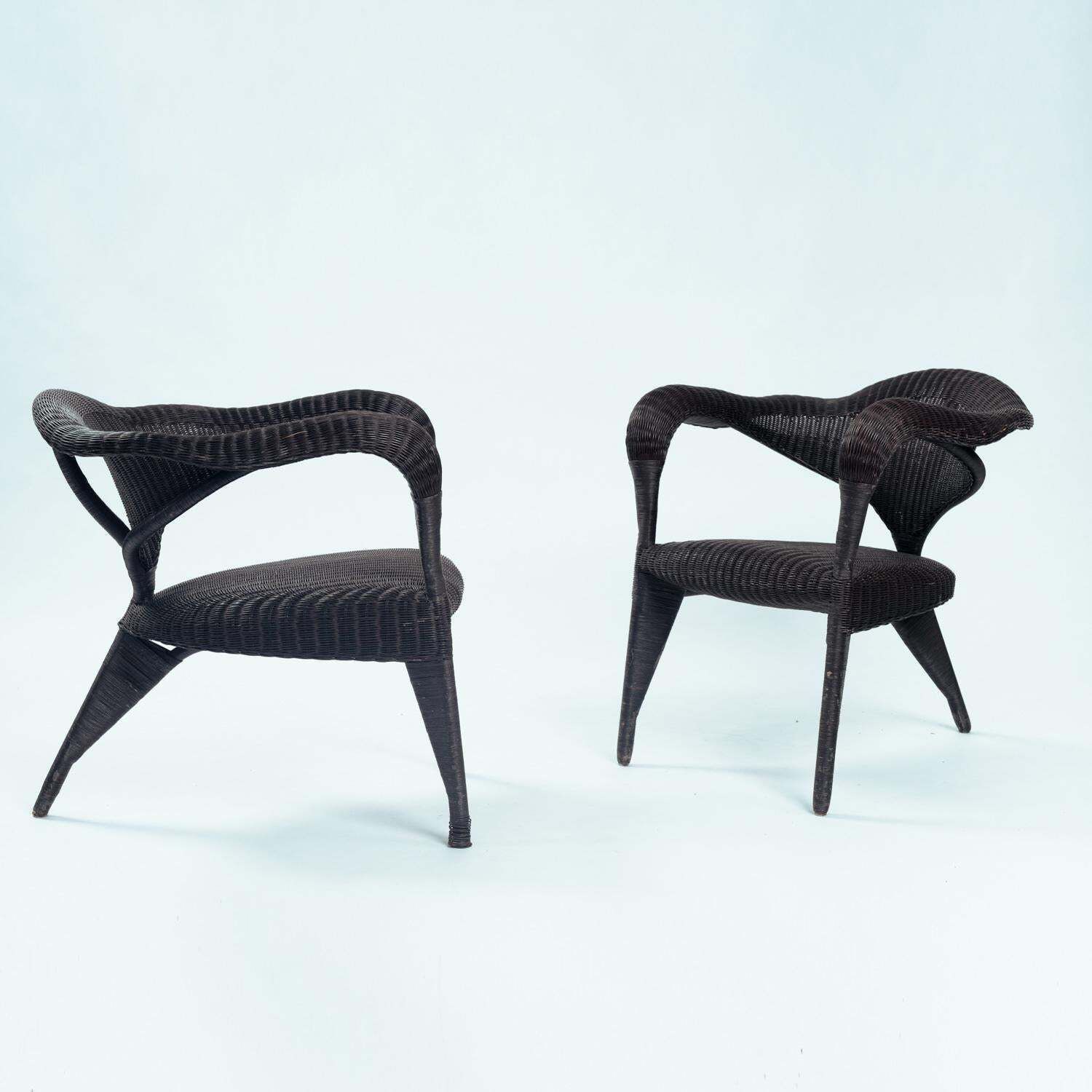 Scultural Organic Tripod Rattan Armchair, 2, 1980s photo for sale