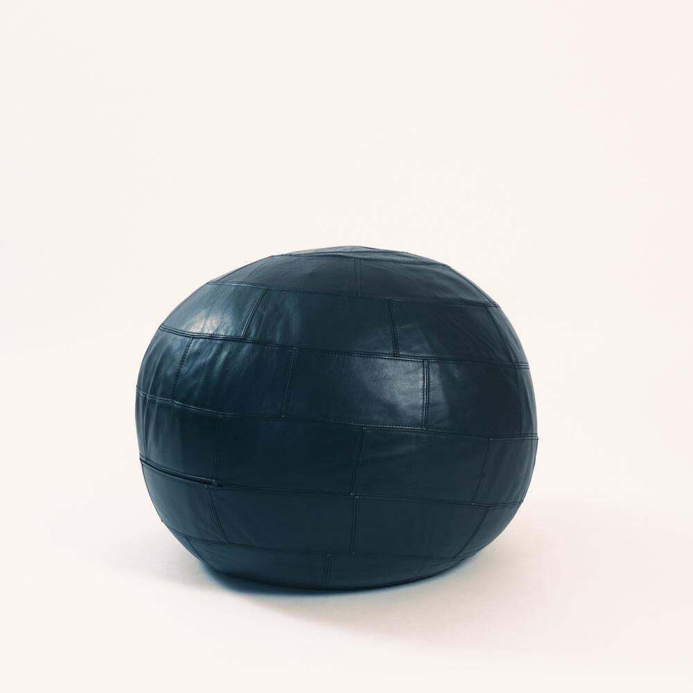 Seating Ball Pouf, Black Wapiti Leather, Sculptural Pop Up, Dutch Design, 1980s photo vintage