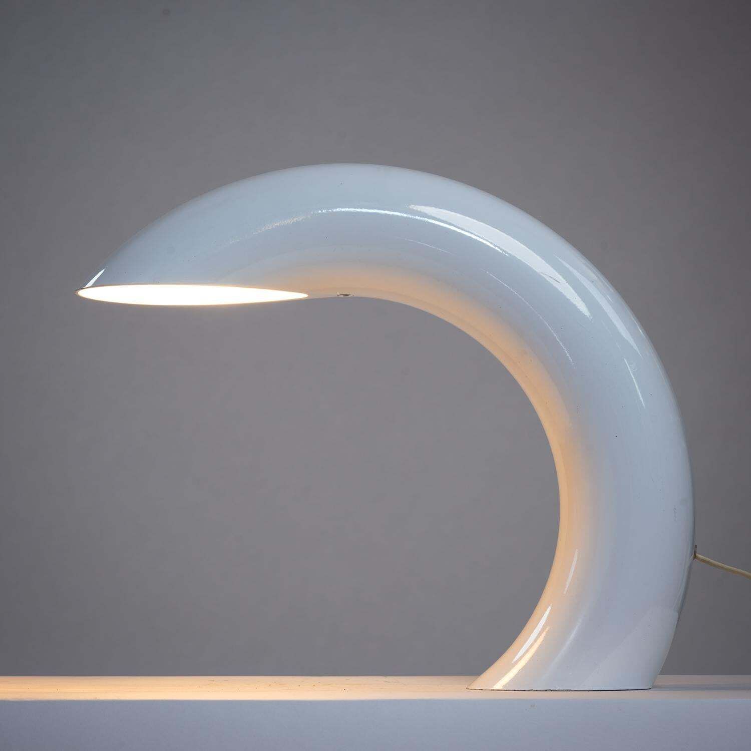 Georges Frydman White Arc Shaped Aluminium Casted Table Lamp, France, 1960s photo for sale