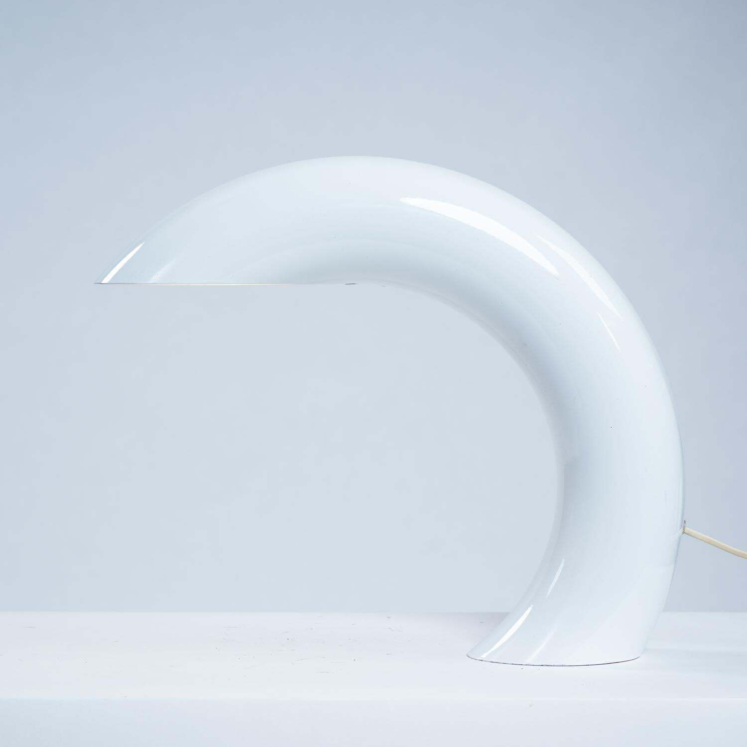 Georges Frydman White Arc Shaped Aluminium Casted Table Lamp, France, 1960s photo Lighting