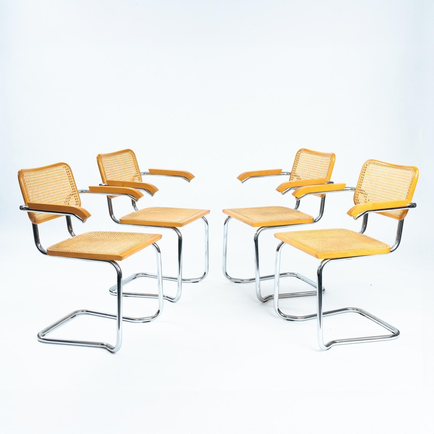 Cesca B64 Bauhaus Wicker Chairs, In The Style Of Marcel Breuer, Stackable, 4 photo furniture