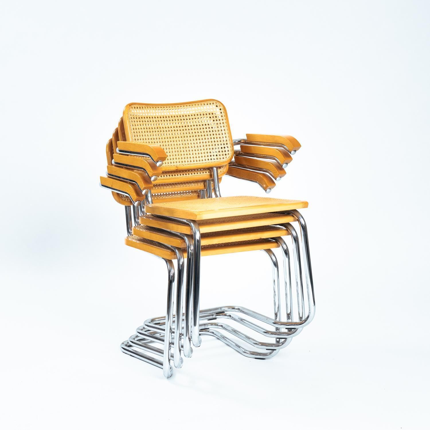 Cesca B64 Bauhaus Wicker Chairs, In The Style Of Marcel Breuer, Stackable, 4 photo buy