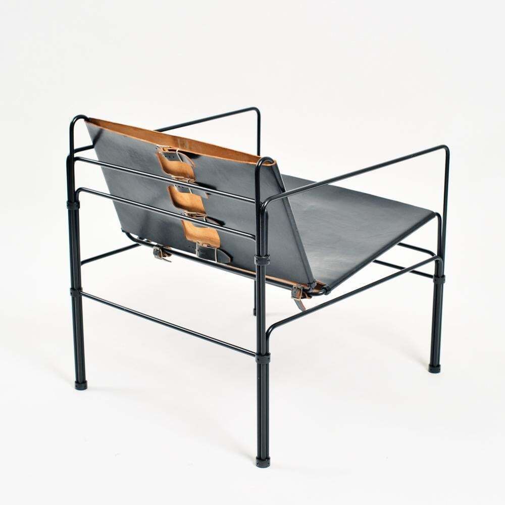 Collectors Item Leather Steel Straps Lounge Chair Set By Jan Van Opzeeland, 3pcs photo 9828.0