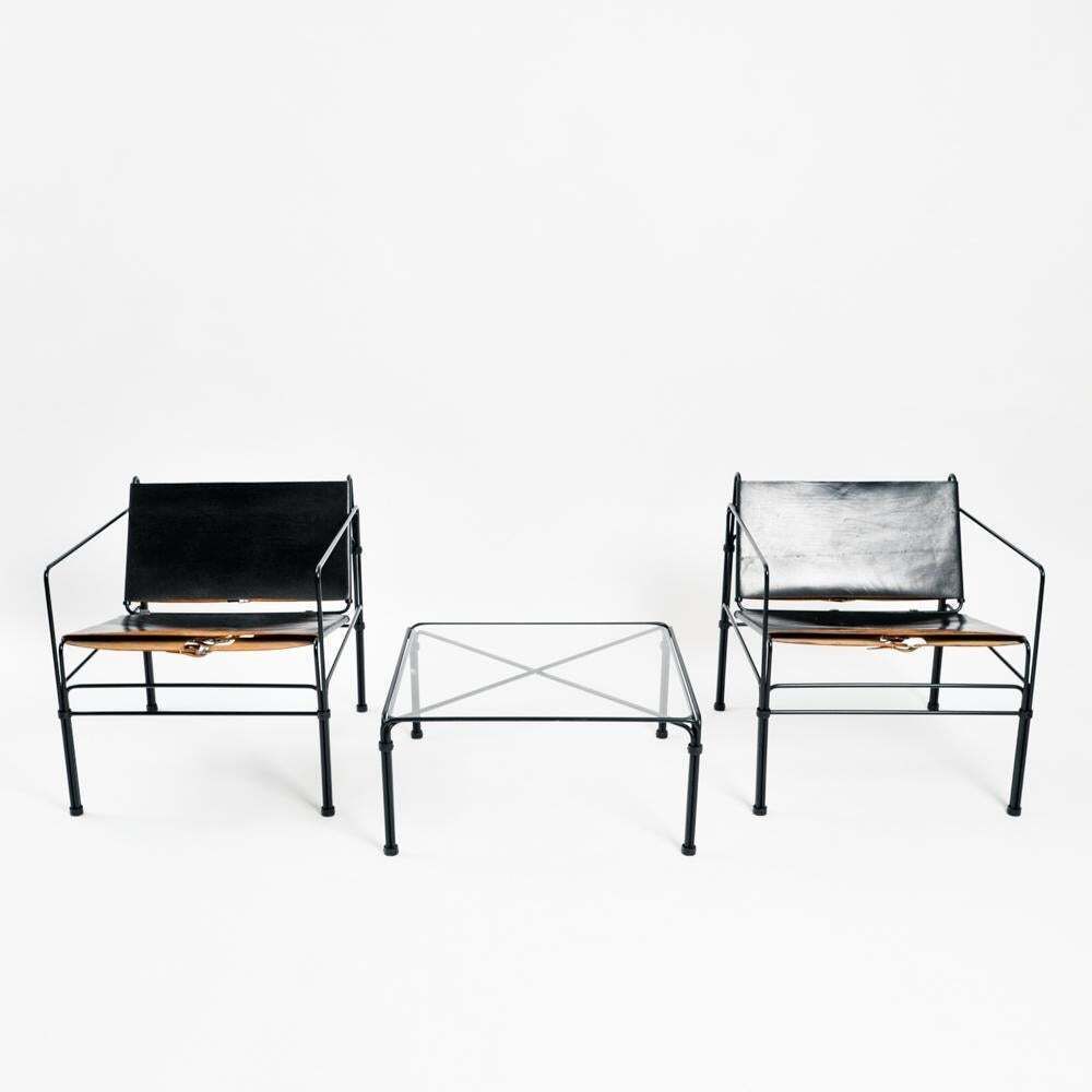 Furniture Collectors Item Leather Steel Straps Lounge Chair Set By Jan Van Opzeeland, 3pcs photo