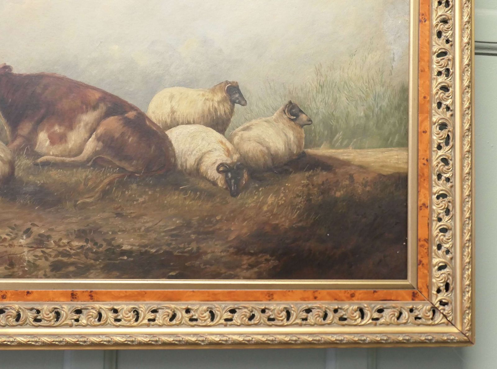 Large Unsigned Victorian Oil Painting, Of A Cow And Sheep photo buy