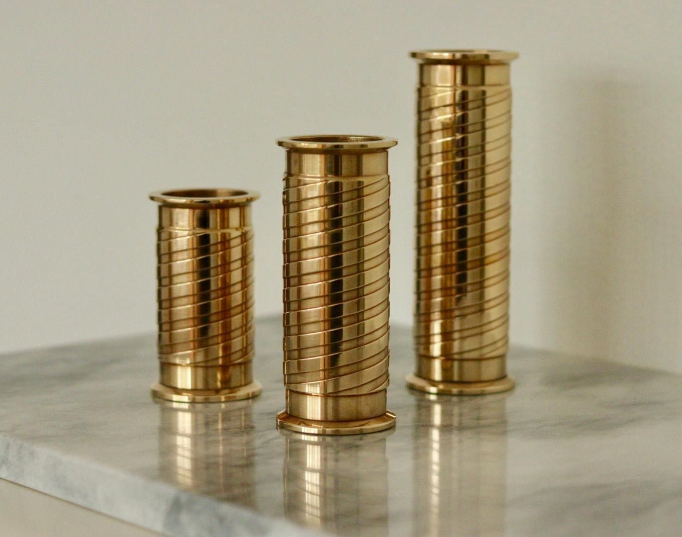 Trio Of Mid Century Swedish Brass Candle Holders