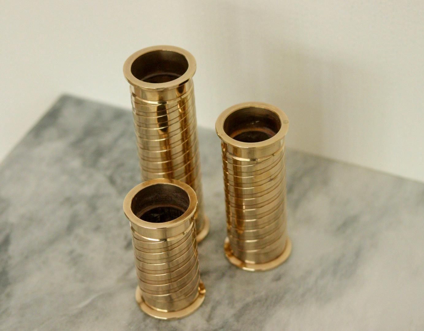 Trio Of Mid Century Swedish Brass Candle Holders photo furniture