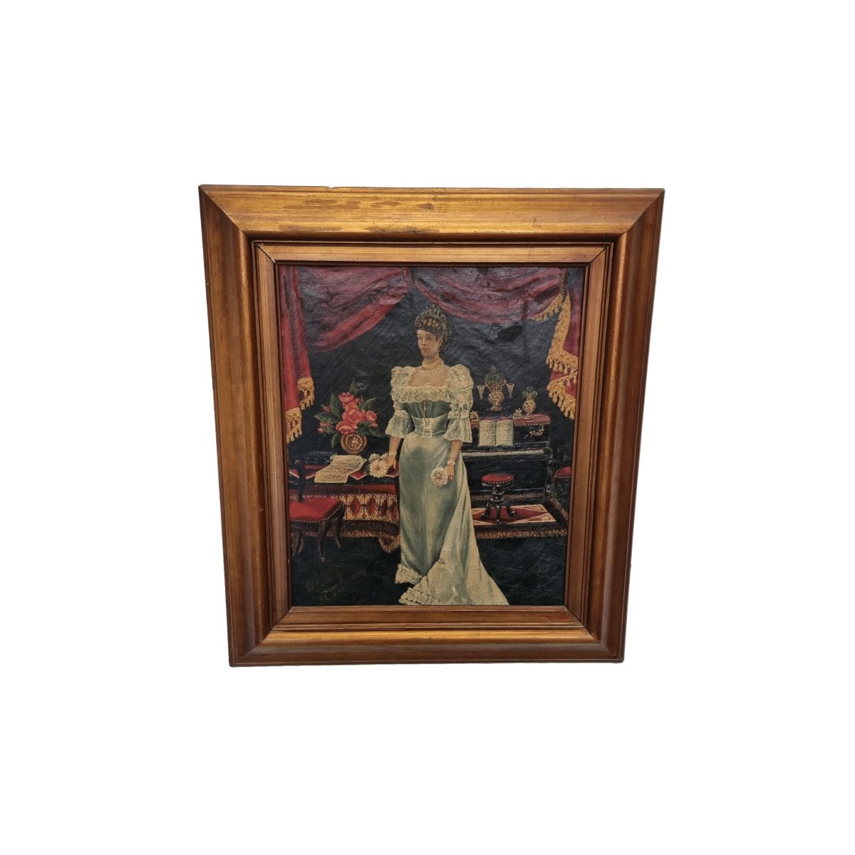 Art Nouveau Painting With A Maiden Belgian School, Late 1800s