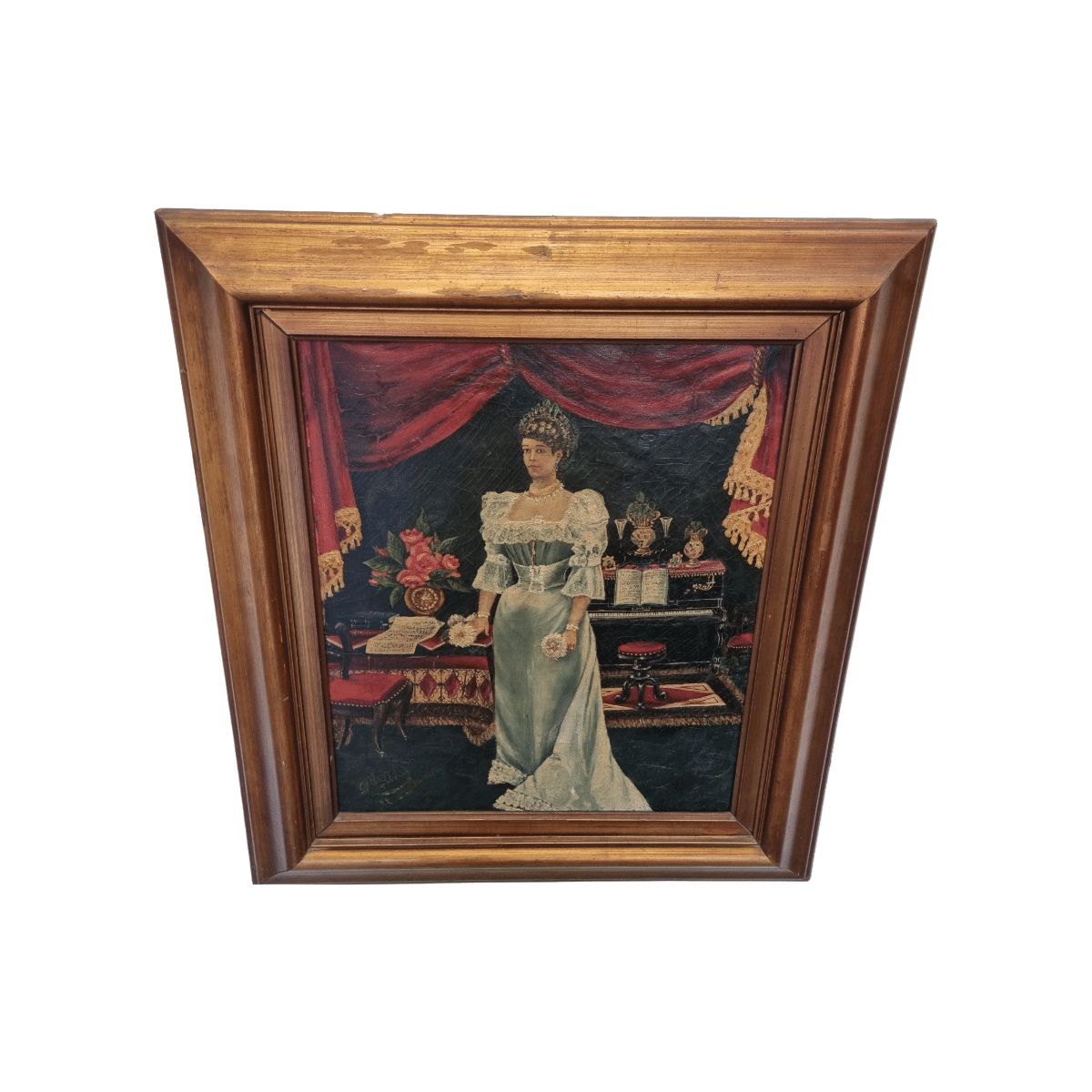 Art Nouveau Painting With A Maiden Belgian School, Late 1800s photo furniture
