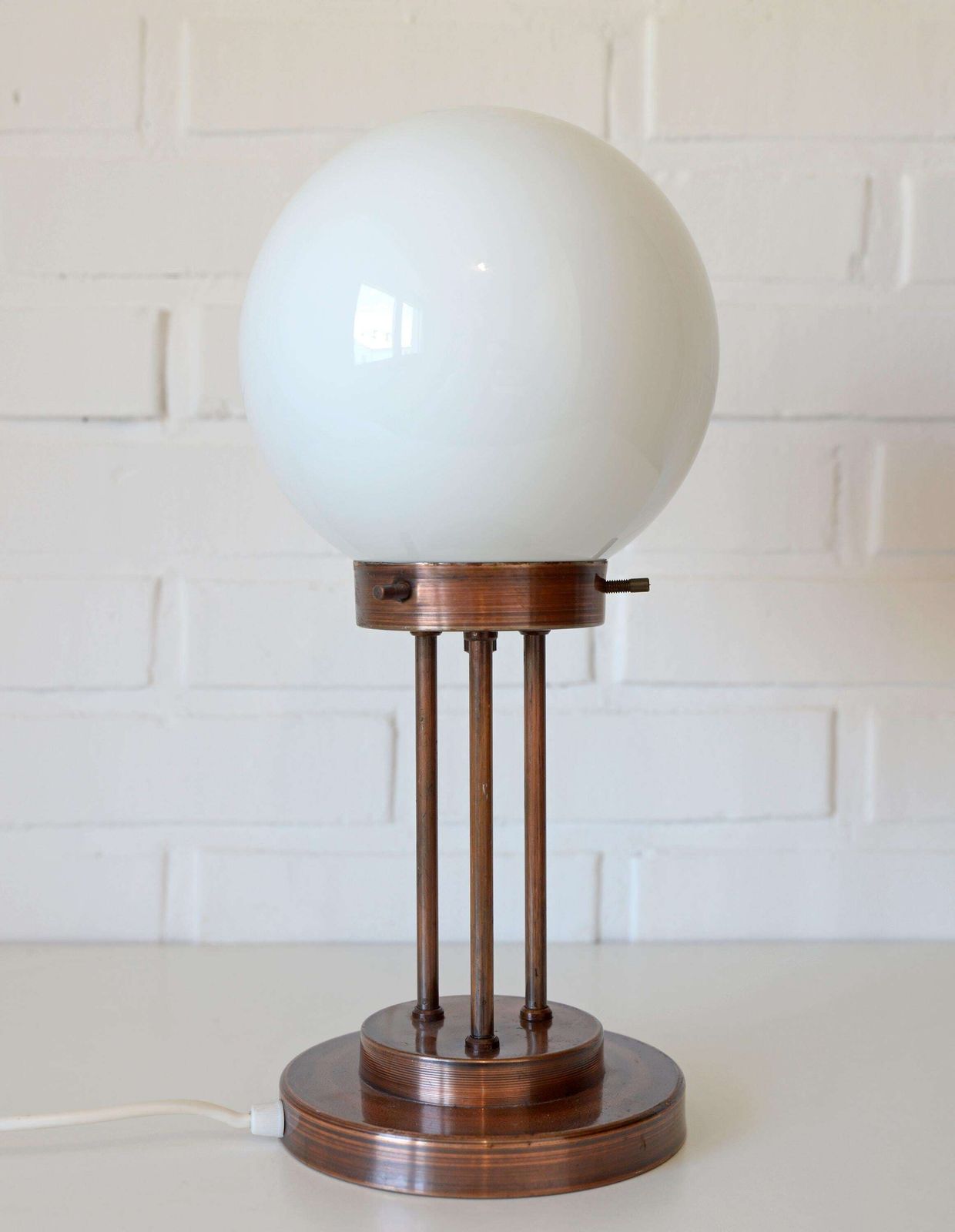 Vintage Desk Lamp / Mid Century Table Copper Light / Opaline Glass Light Fixture / Yugoslavia 1980s / Art Deco / Minimalist Rustic Light photo furniture