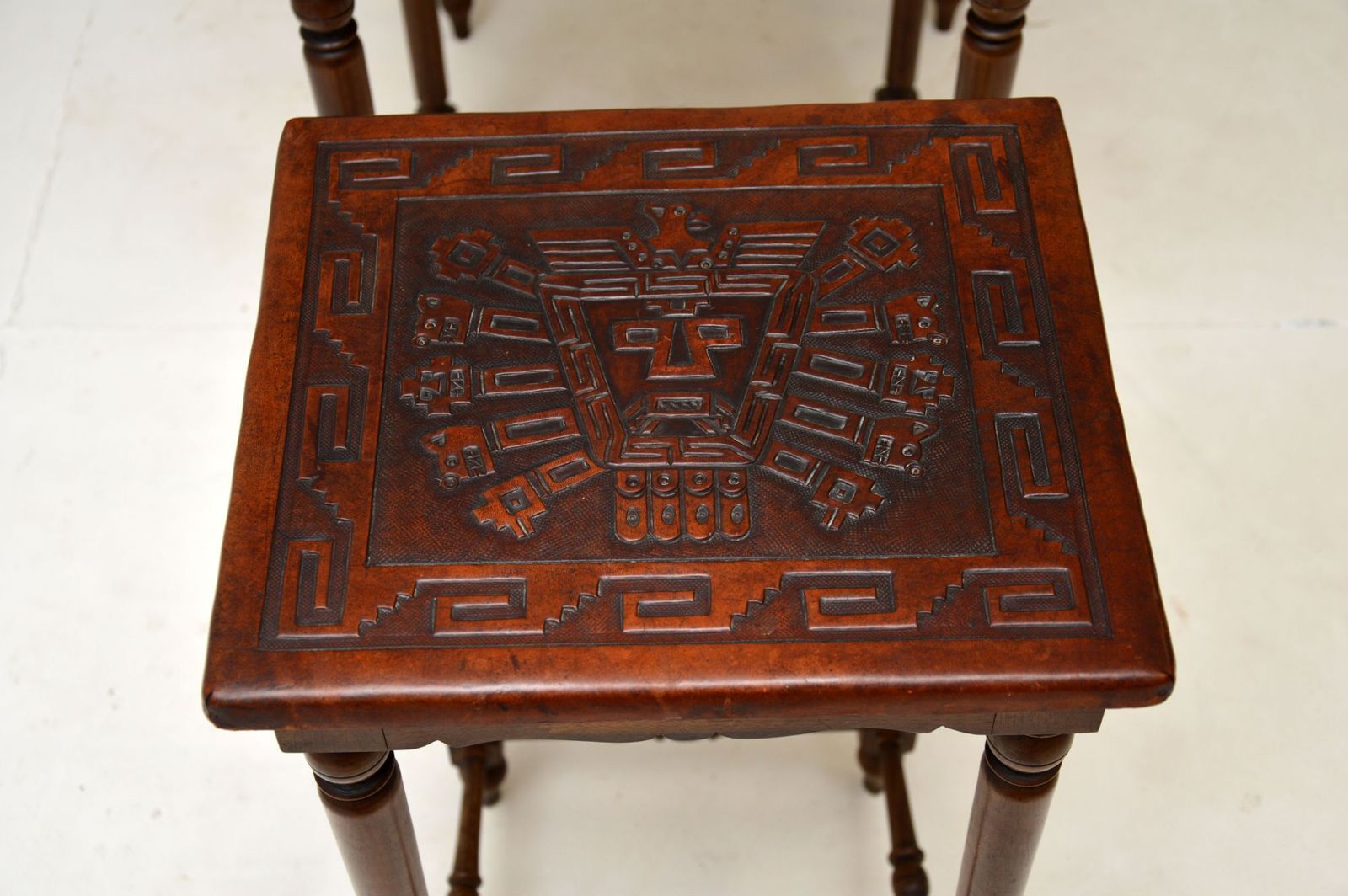 Antique Embossed Leather Top Nest Of Tables photo for sale
