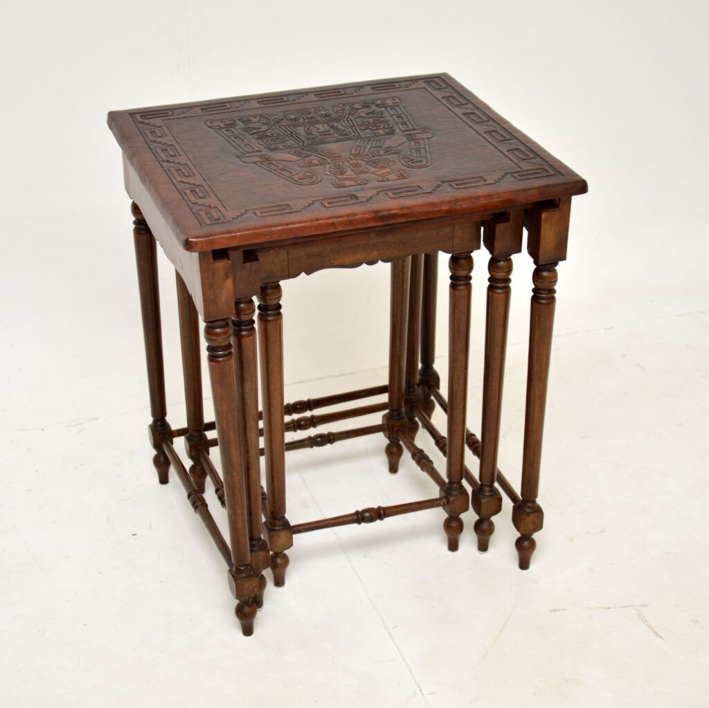 Antique Embossed Leather Top Nest Of Tables photo buy