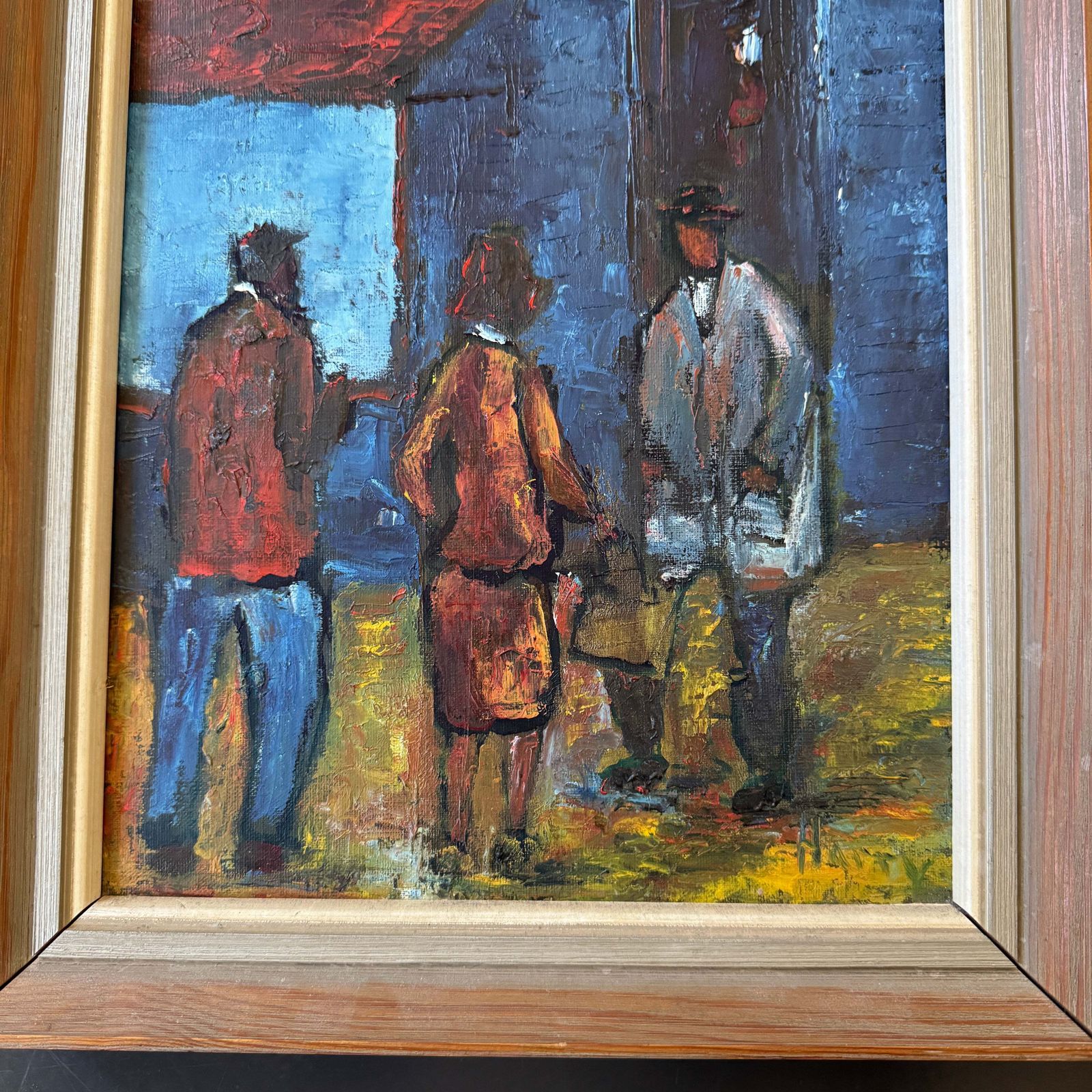 Streetlight Stories. Vintage Swedish Oil Painting. photo for sale
