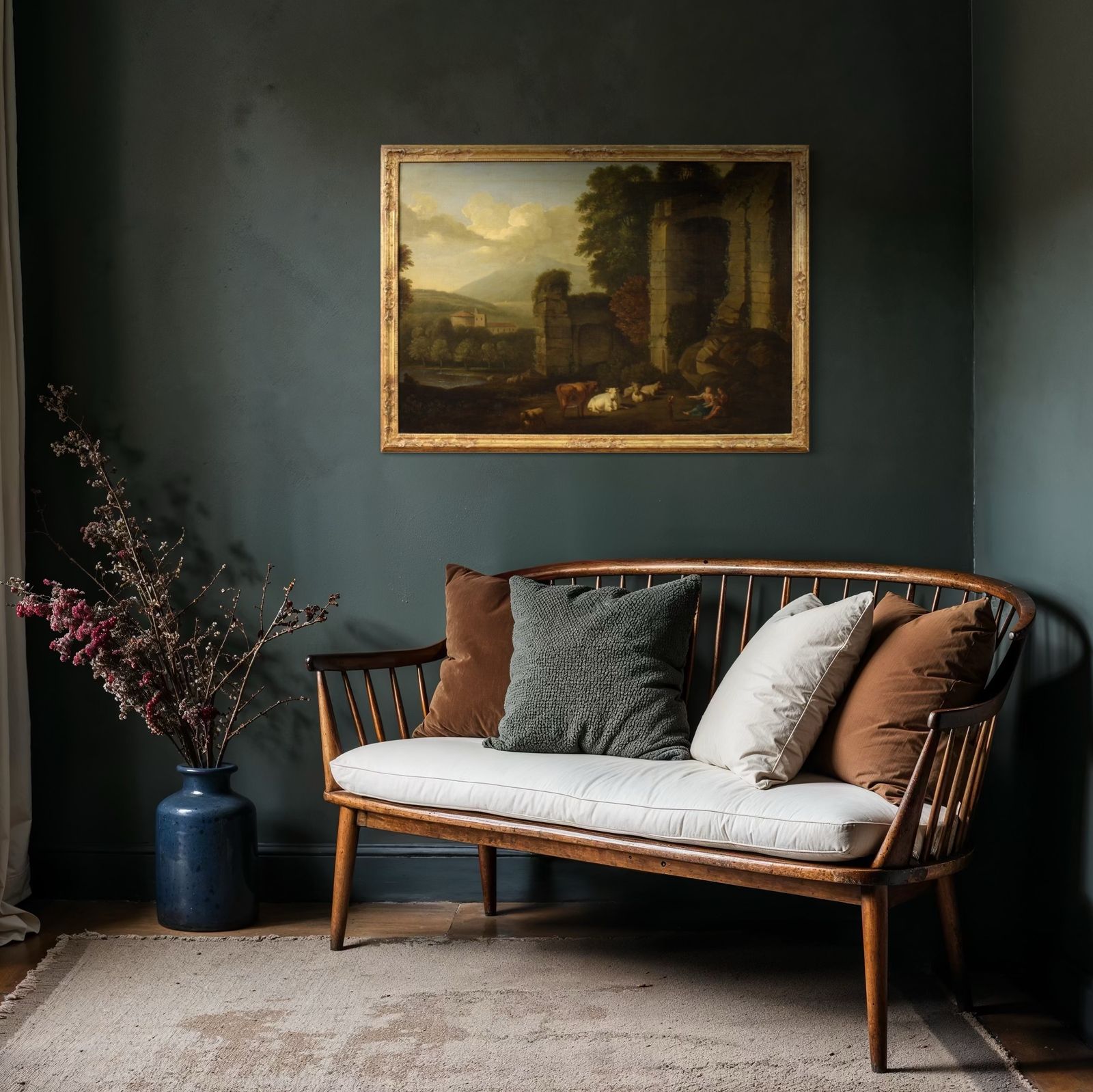 photo furniture Great 17th Century Italian Painting, Bucolic Landscape With Ruins