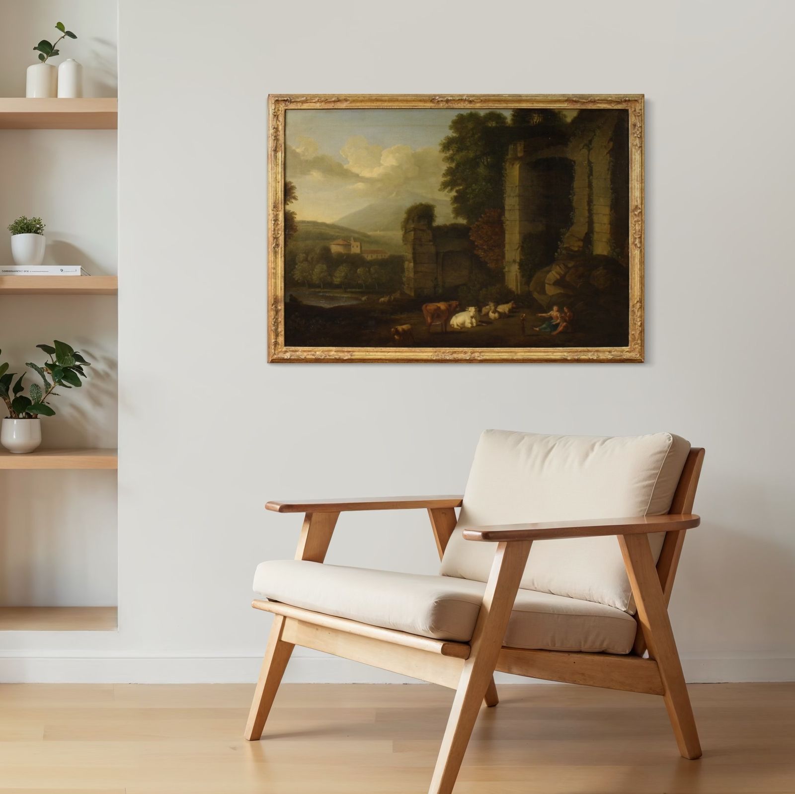 photo vinterior Great 17th Century Italian Painting, Bucolic Landscape With Ruins