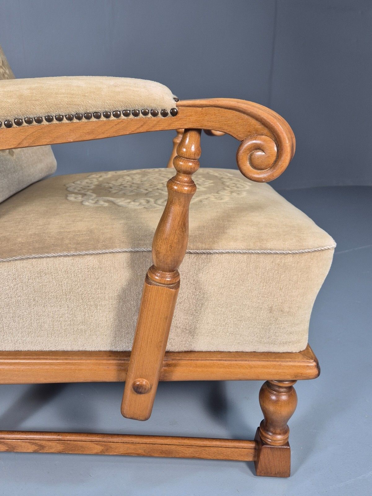 photo buy Vintage Danish Oak Frame 1970s Lounge Chair Gold Floral Upholstery Eb9658 Vclo