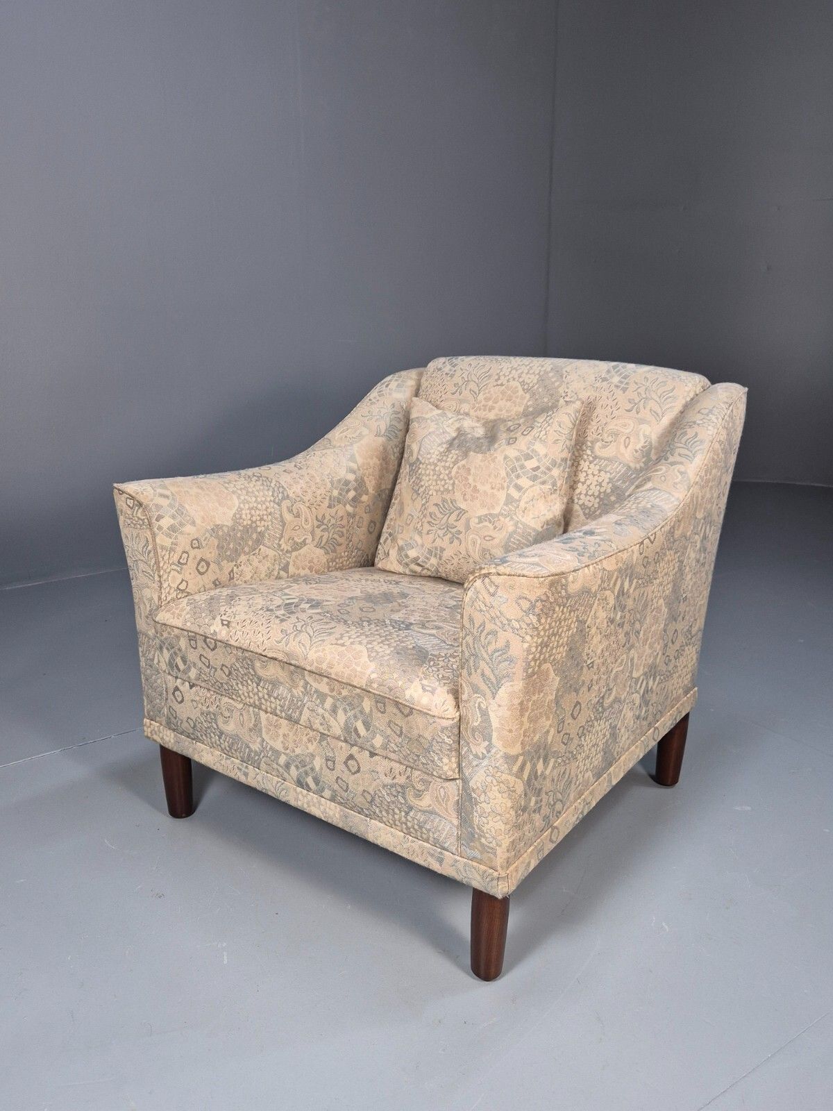 Vintage Danish Lounge Chair Abstract Floral 1980s Material Retro Eb09600 Mnor