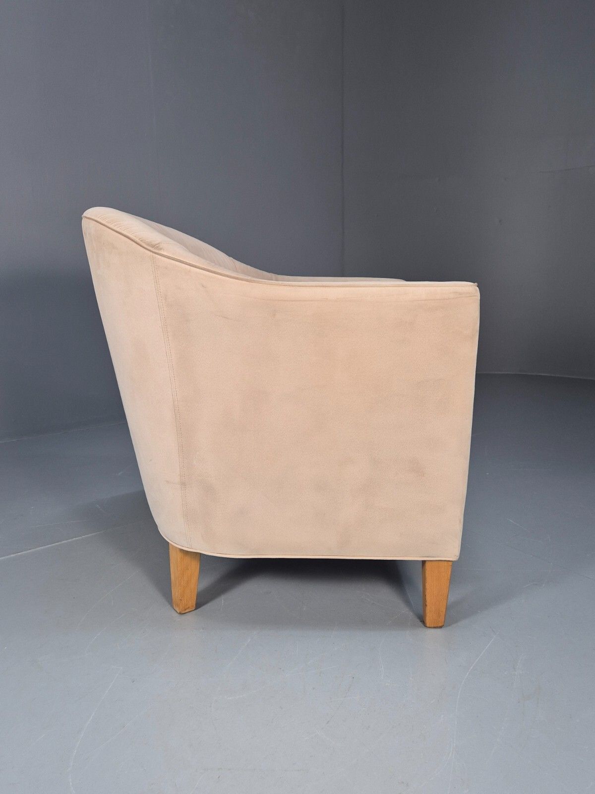 photo for sale Mordern Danish Cream Faux Suede Tub Chair Beech Legs Eb9308 Mnor