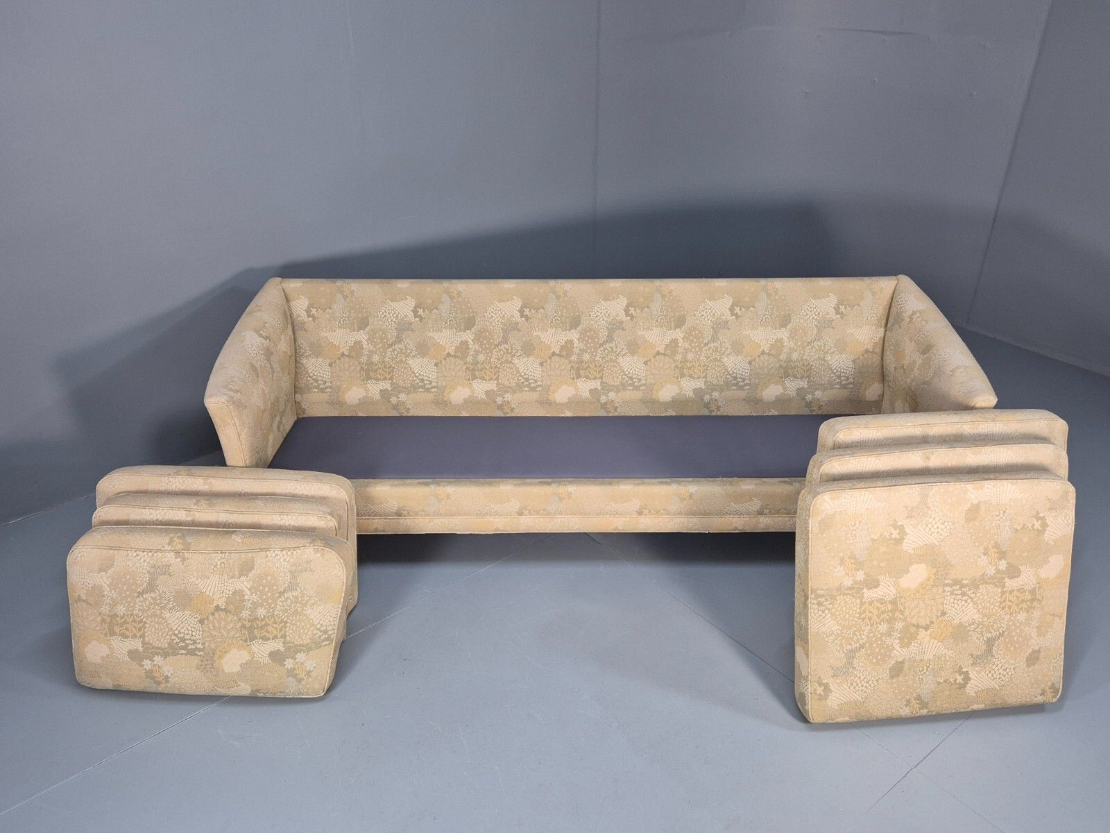 Vintage Danish 3 Seat Sofa Mid Century Shape Floral Cream Cotton 70s Eb9579 M3ss photo vinterior