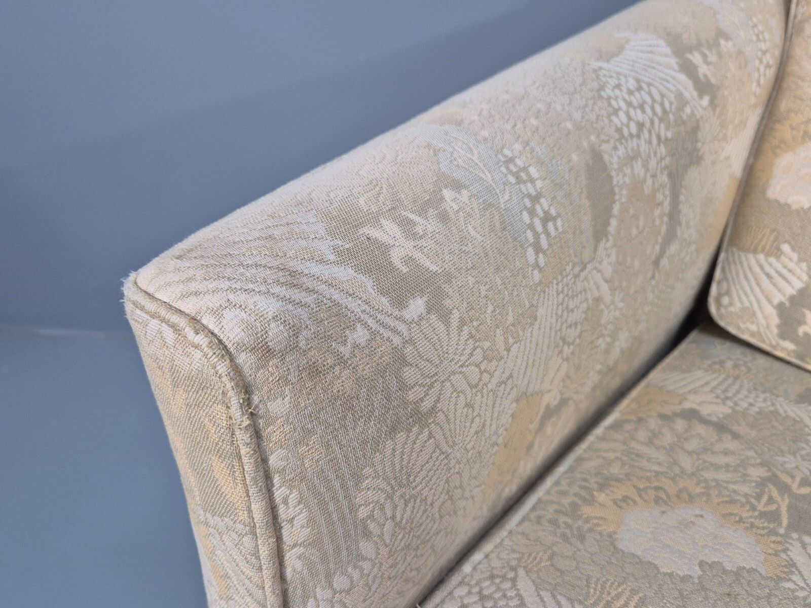photo for sale Vintage Danish 3 Seat Sofa Mid Century Shape Floral Cream Cotton 70s Eb9579 M3ss