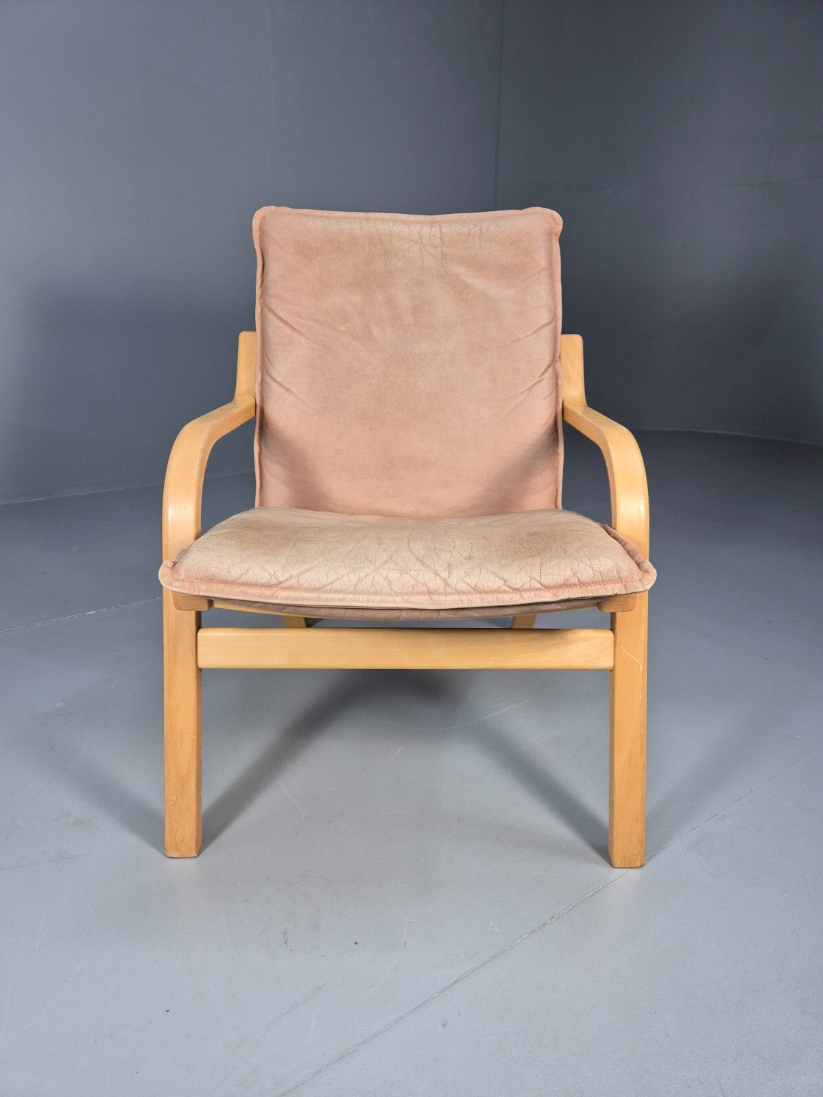 Vintage Stouby  Tan Leather And Bentwood Lounge Chair 1980s Retro Eb9293 Mben photo furniture