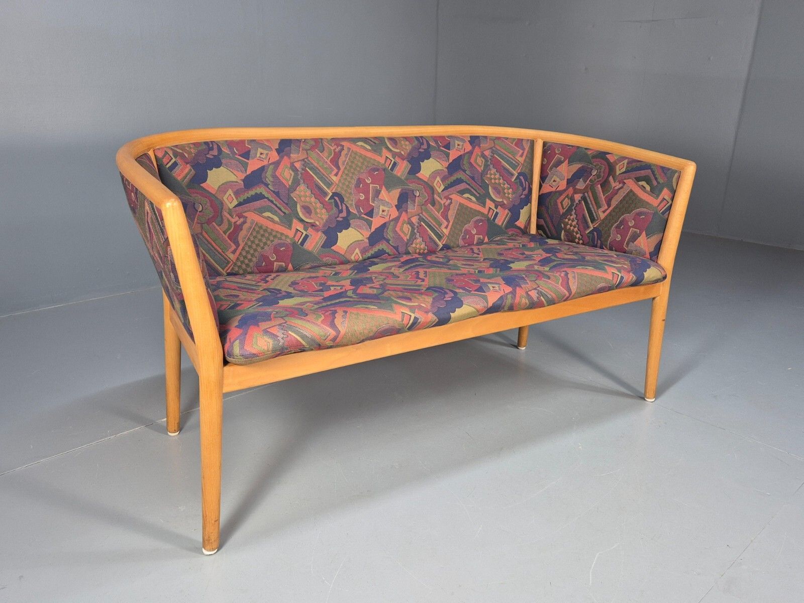 Vintage 2 Seater Sofa Curved Beech Frame Multicoloured 1980s Danish Eb9290 M2ss