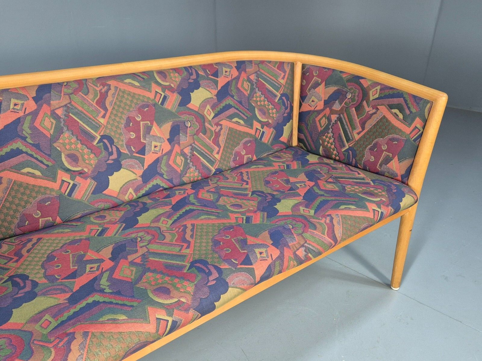 Vintage 2 Seater Sofa Curved Beech Frame Multicoloured 1980s Danish Eb9290 M2ss photo for sale