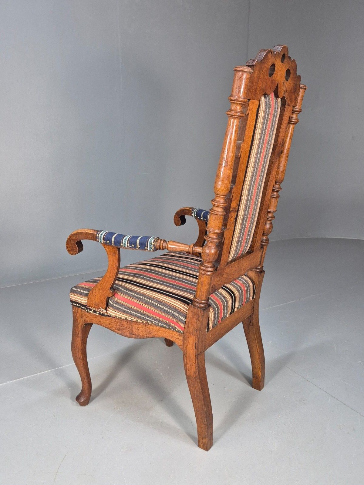 photo for sale Vintage Danish Antique Armchair Early C20th Oak Frame Striped Wool  Eb8915 Vcar