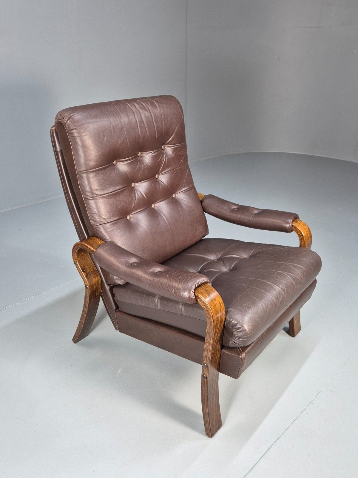 Vintage Danish Brown Leather Lounge Chair Bentwood Frame 1970s Retro Eb9287 Mben photo vintage