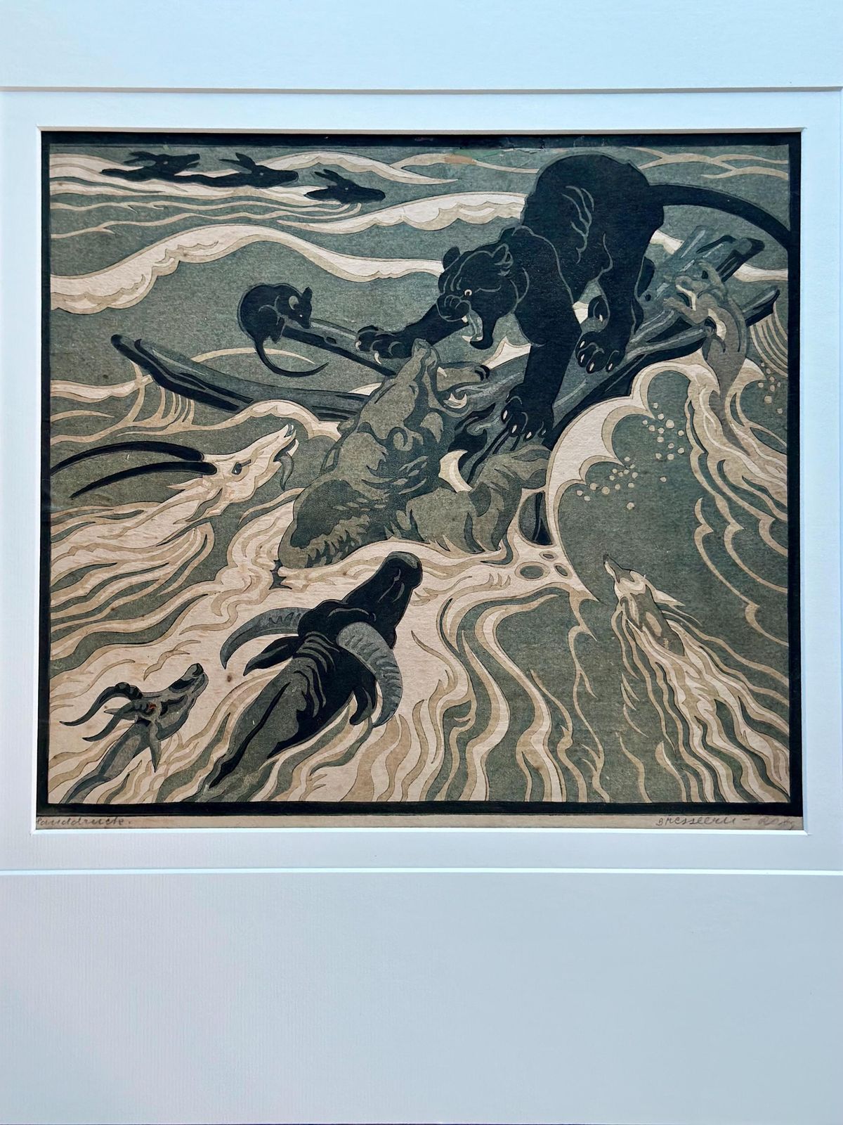 Norbertine Bresslern Roth 1891 1978 Woodcut Signed In Pencil Signature And Handdrucke The Flood.Size Of Image 26.5 X 29.5cm photo furniture