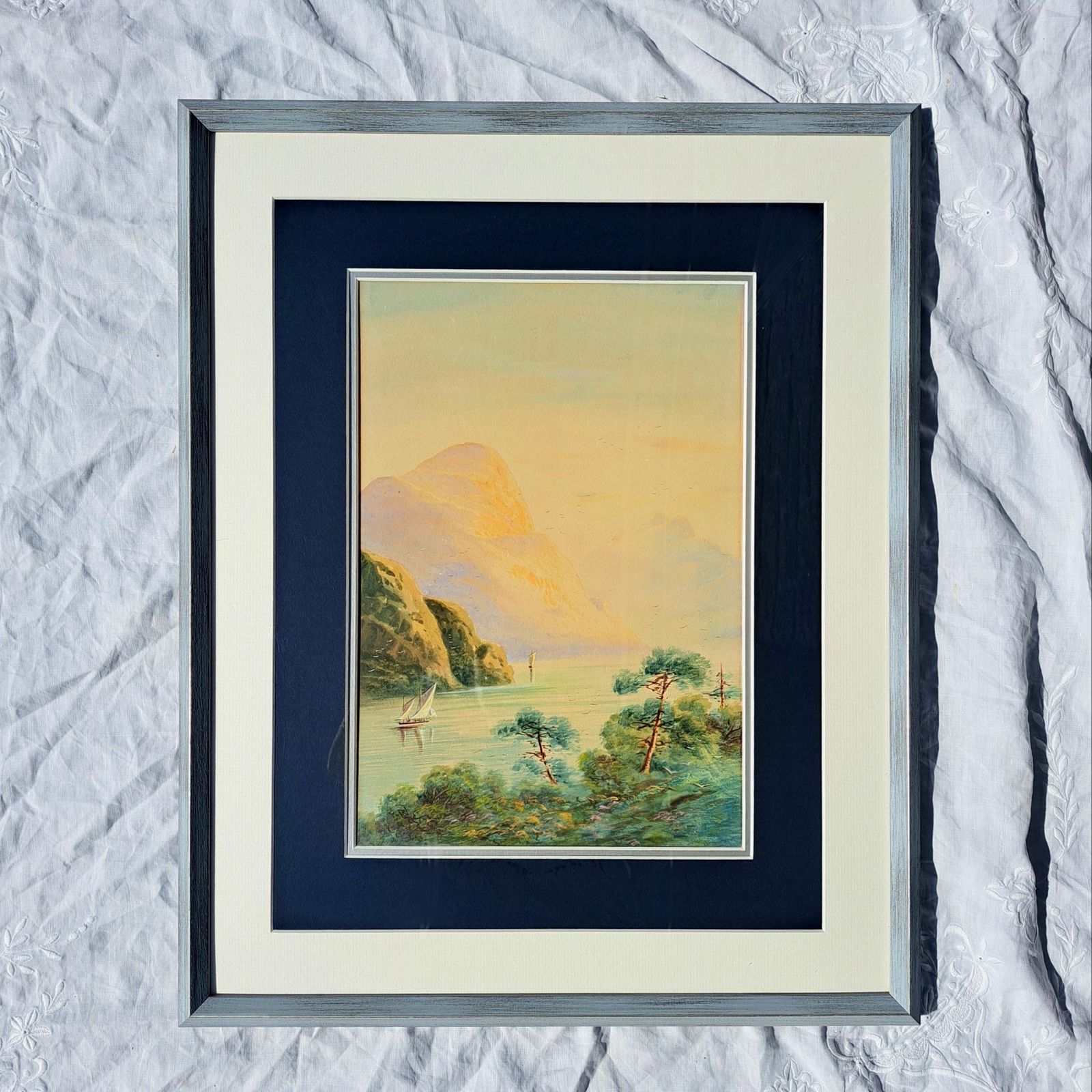 Antique 19th C Watercolour | Italian Lake Landscape | Att. Charles Rowbotham |  Framed photo Art