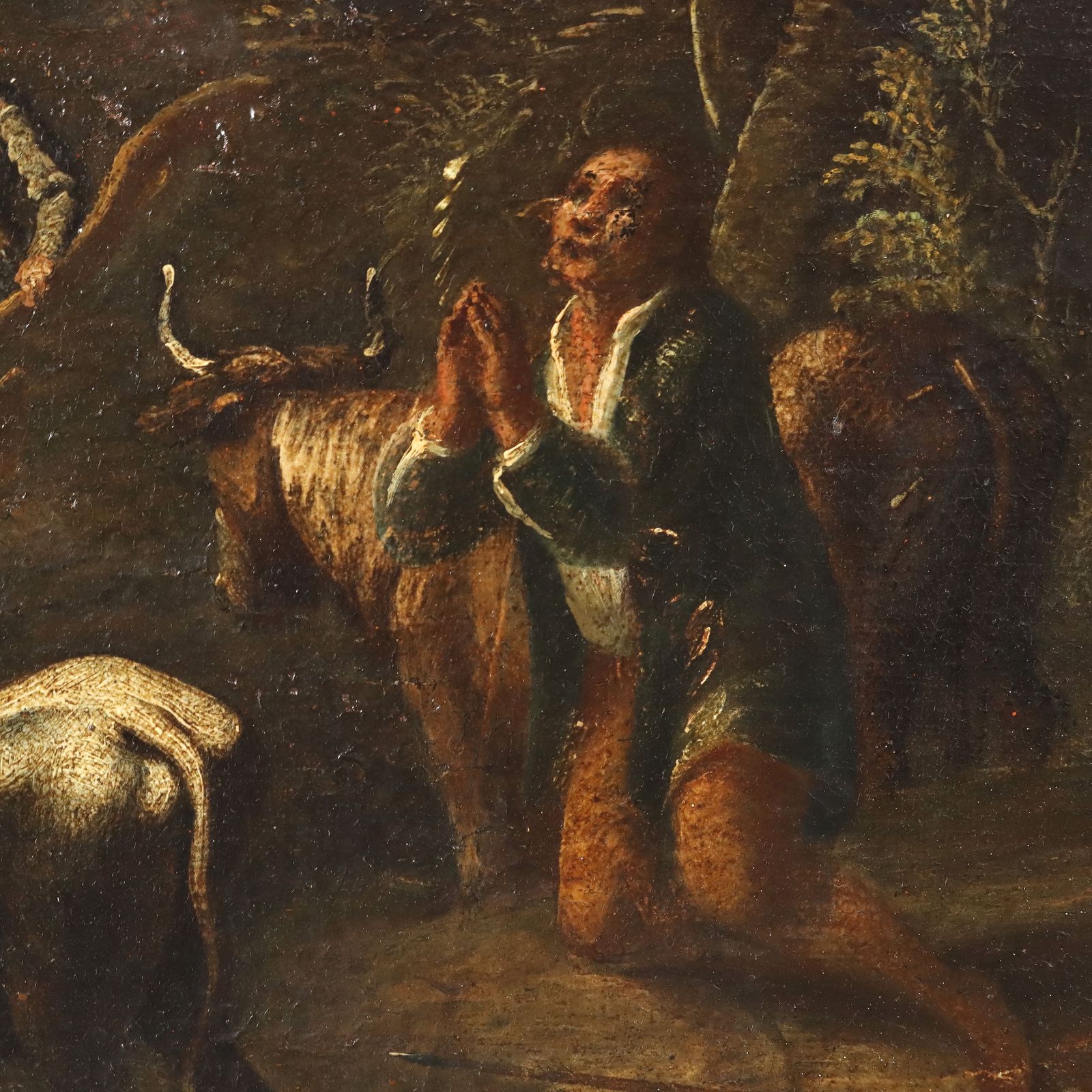 Landscape With Figures And Herd Antique Painting XVIII Century photo Art